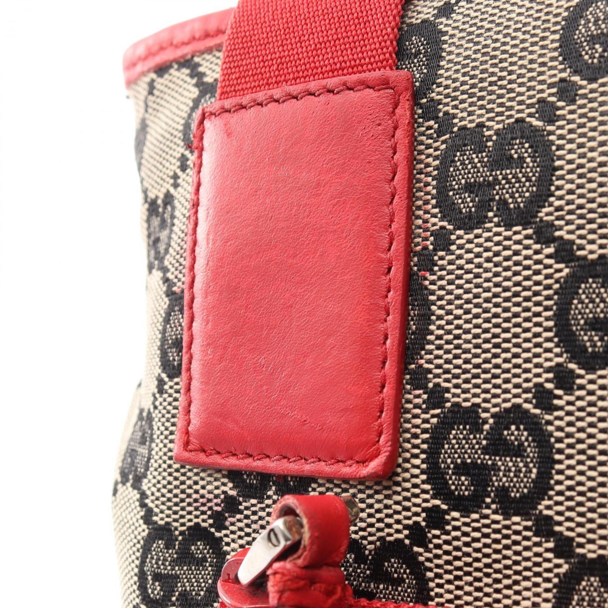 Gucci Beige Navy Red Color Canvas Leather Handbag Tote Bag (Pre-Owned)