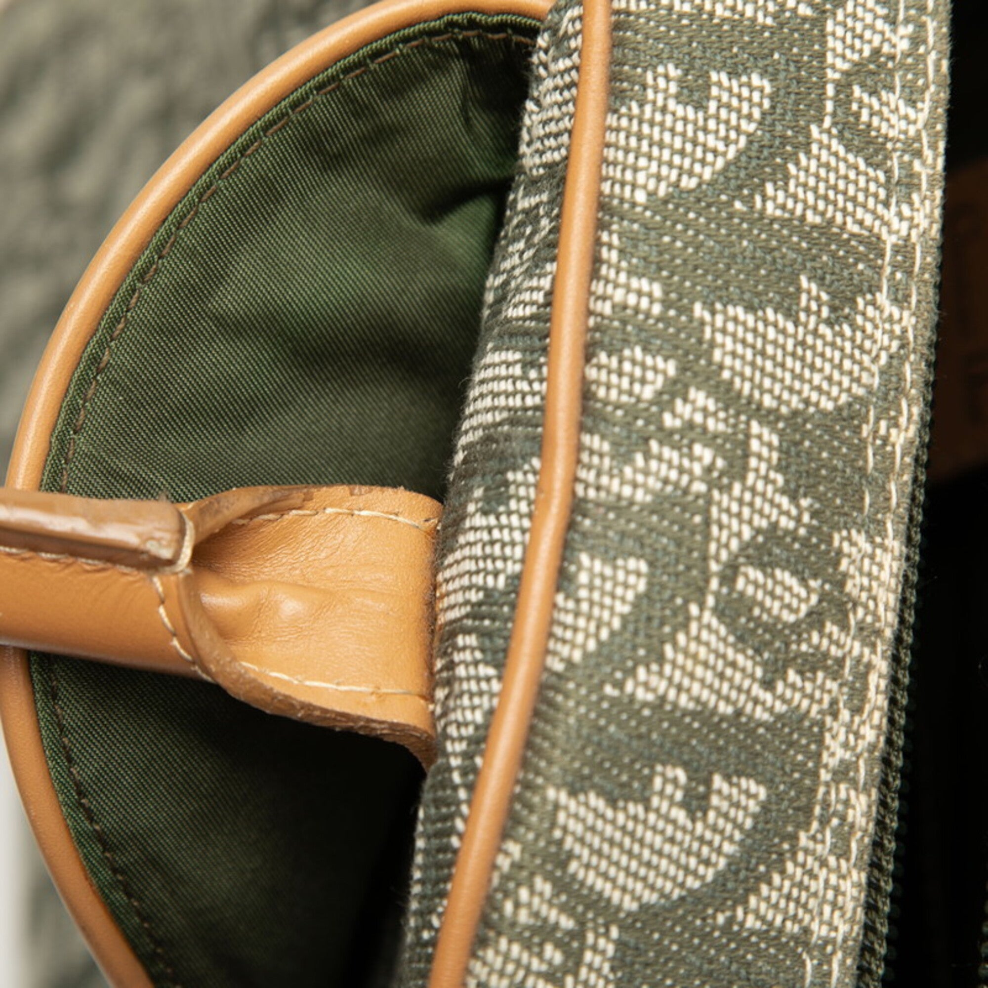 Christian Dior Beige Green Canvas Leather Handbag (Pre-Owned)