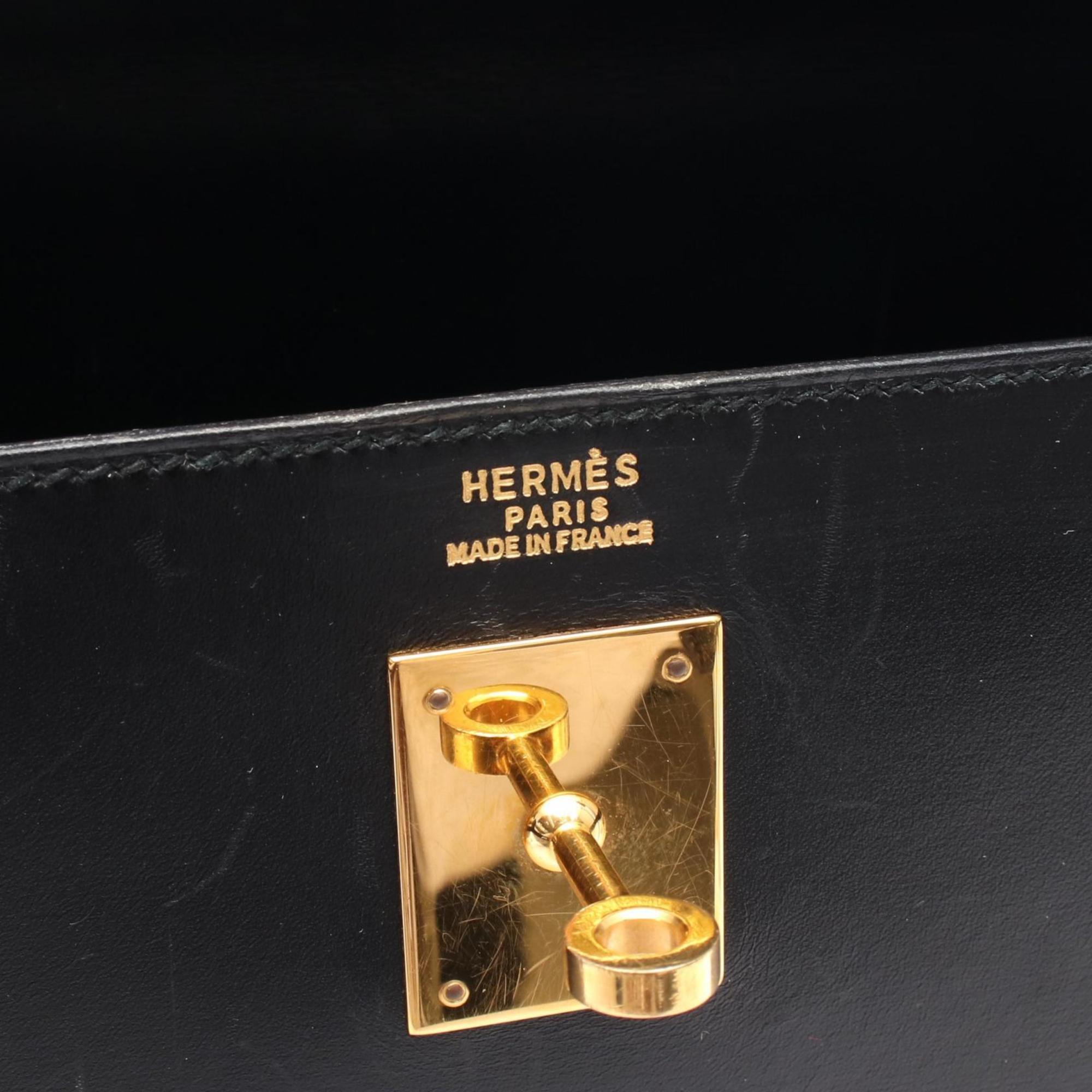 Hermes Black Box Calf Leather Handbag (Pre-Owned)