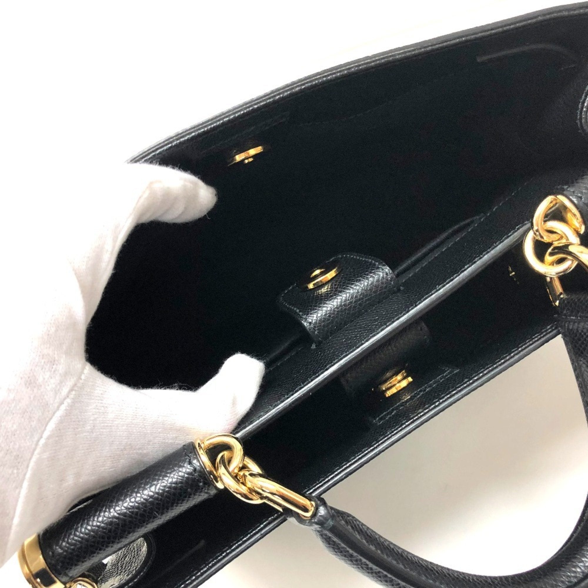 Dolce & Gabbana Black White Leather Handbag Shoulder Bag Tote Bag (Pre-Owned)