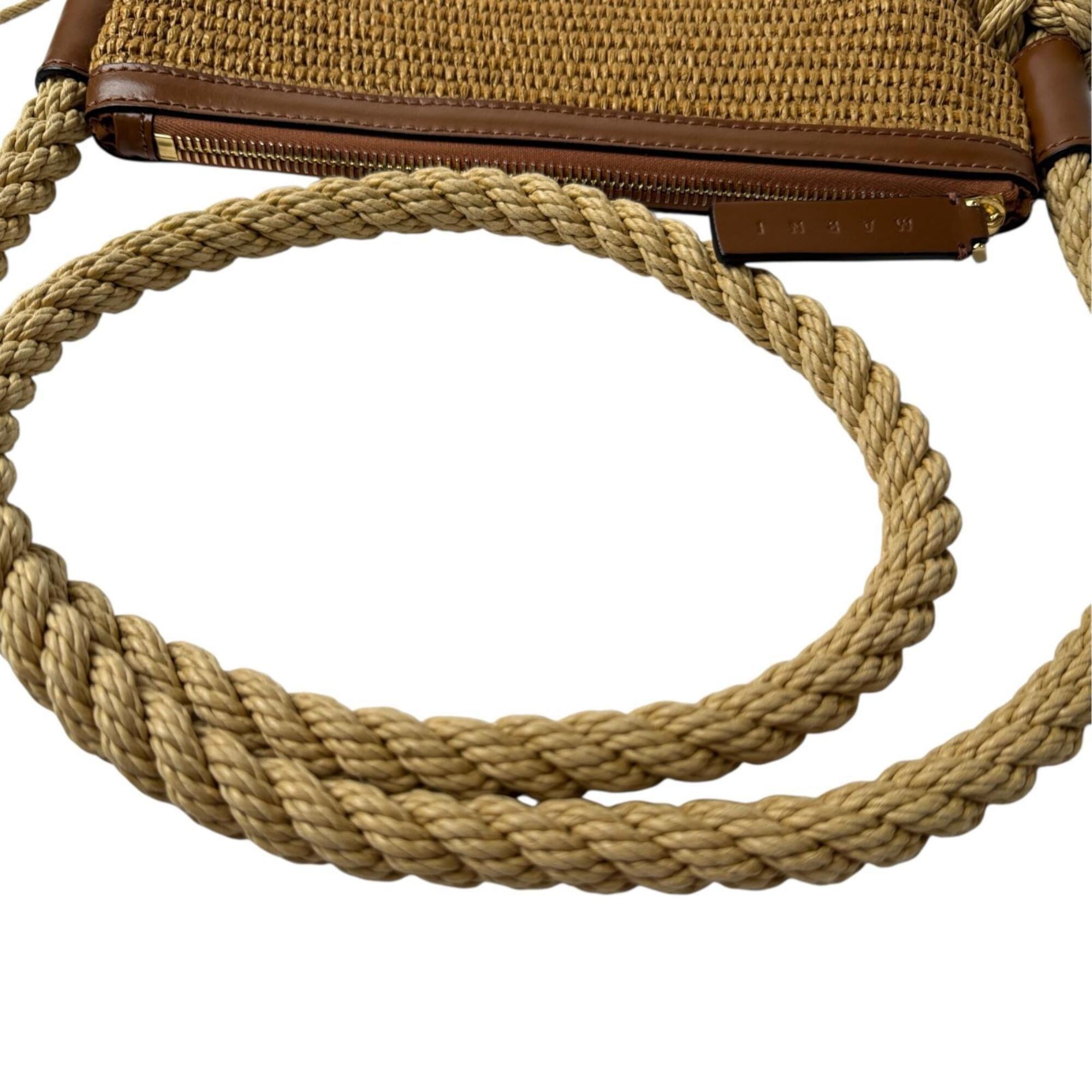Marni Brown Raffia Cotton Leather Shoulder Bag (Pre-Owned)