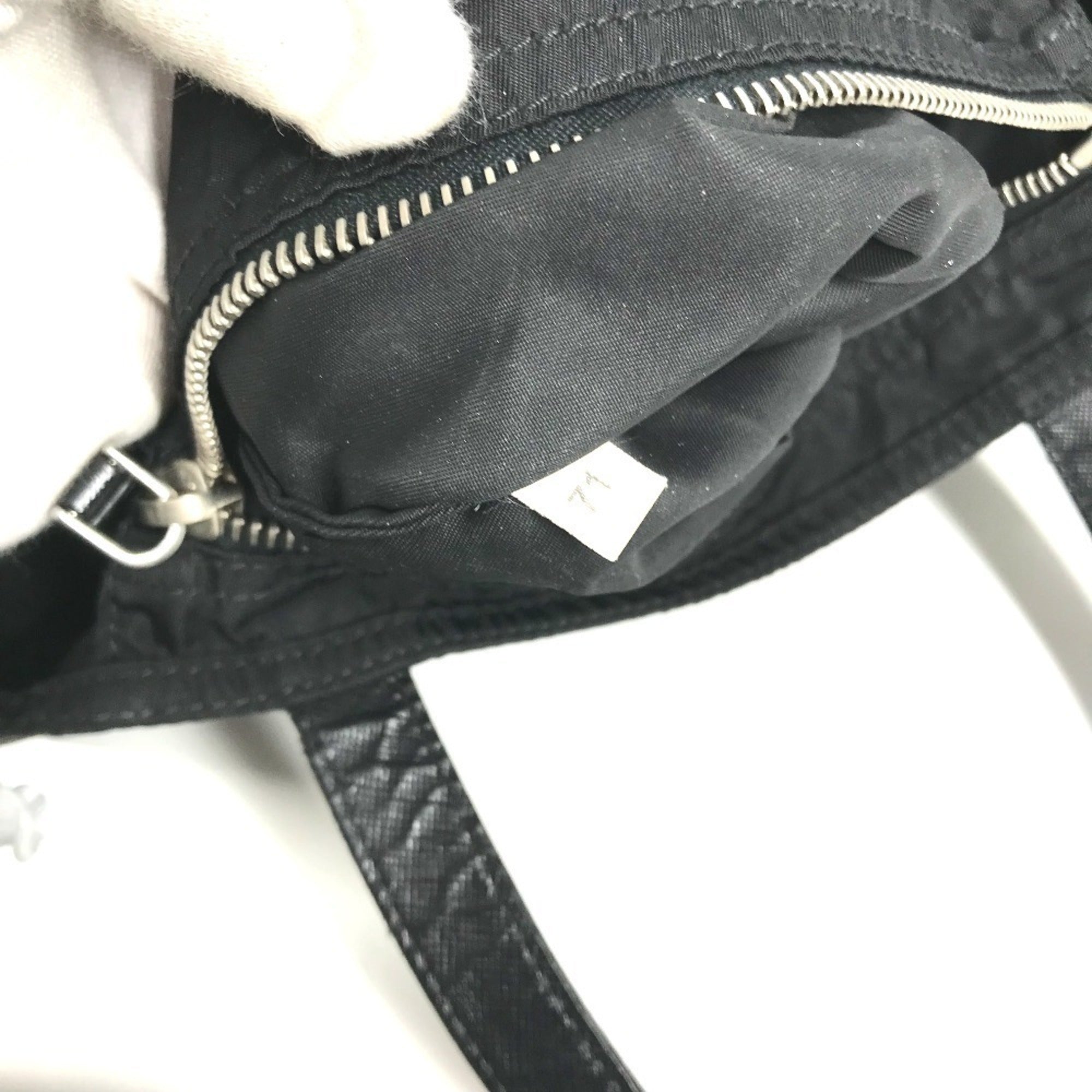 Prada Black Nylon Leather Shoulder Bag Tote Bag (Pre-Owned)