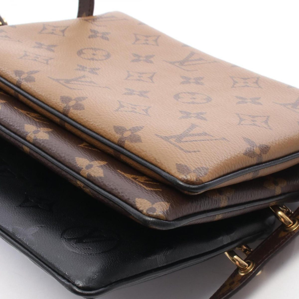 Louis Vuitton Black Brown Coated Canvas Leather Handbag Pochette Shoulder Bag (Pre-Owned)