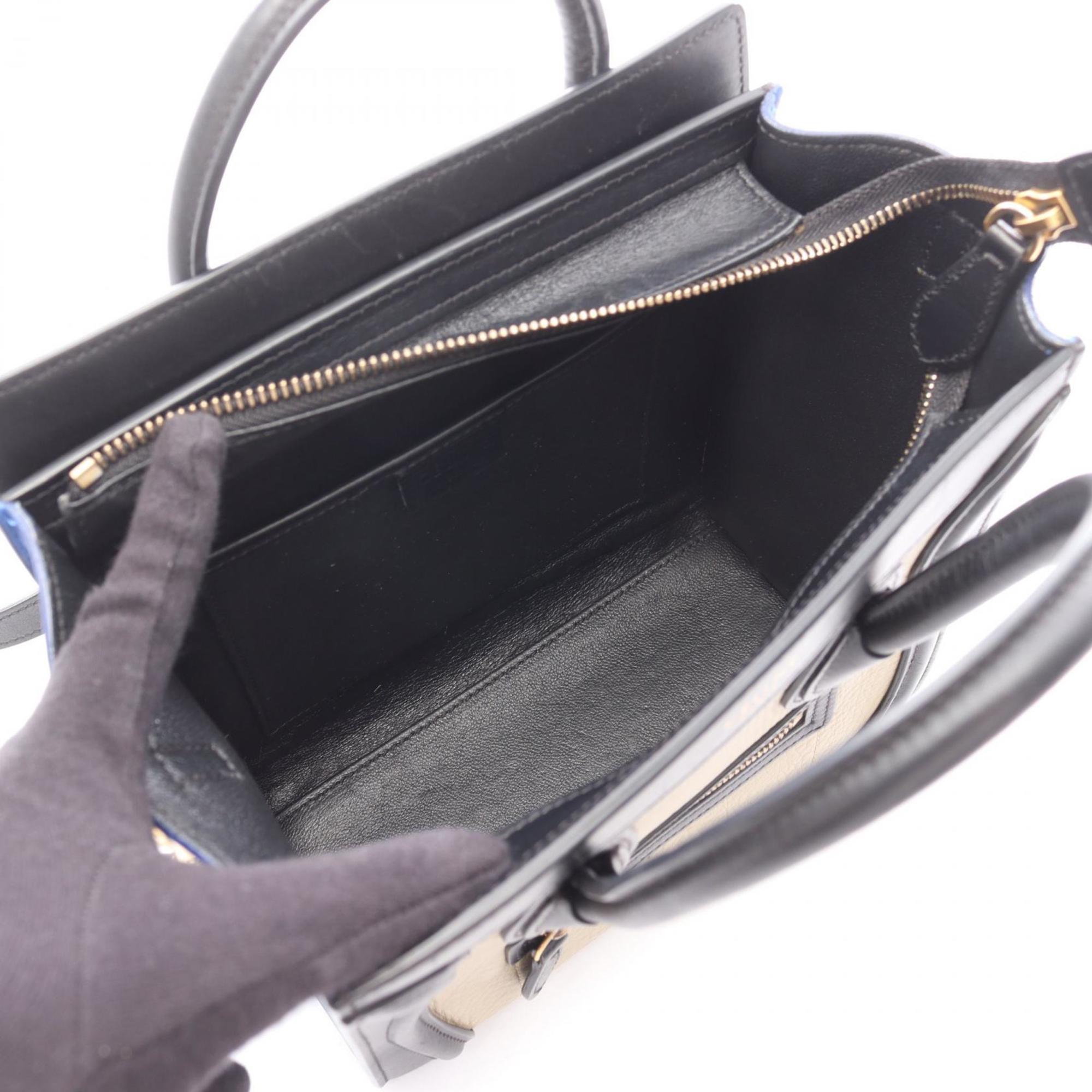 Celine Beige Black Blue Leather Handbag (Pre-Owned)