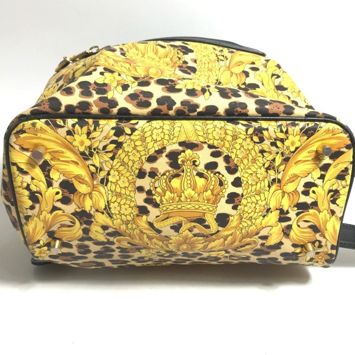 Versace Black Yellow Pvc Leather Backpack (Pre-Owned)