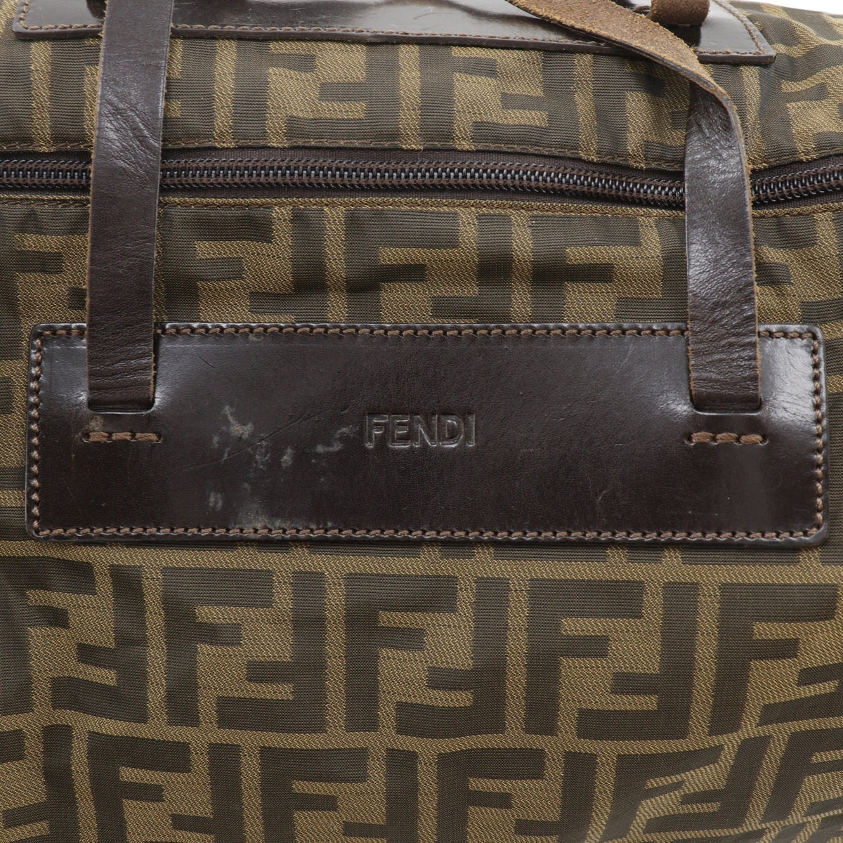 Fendi Zucca Brown Nylon Canvas Boston Bag (Pre-Owned)