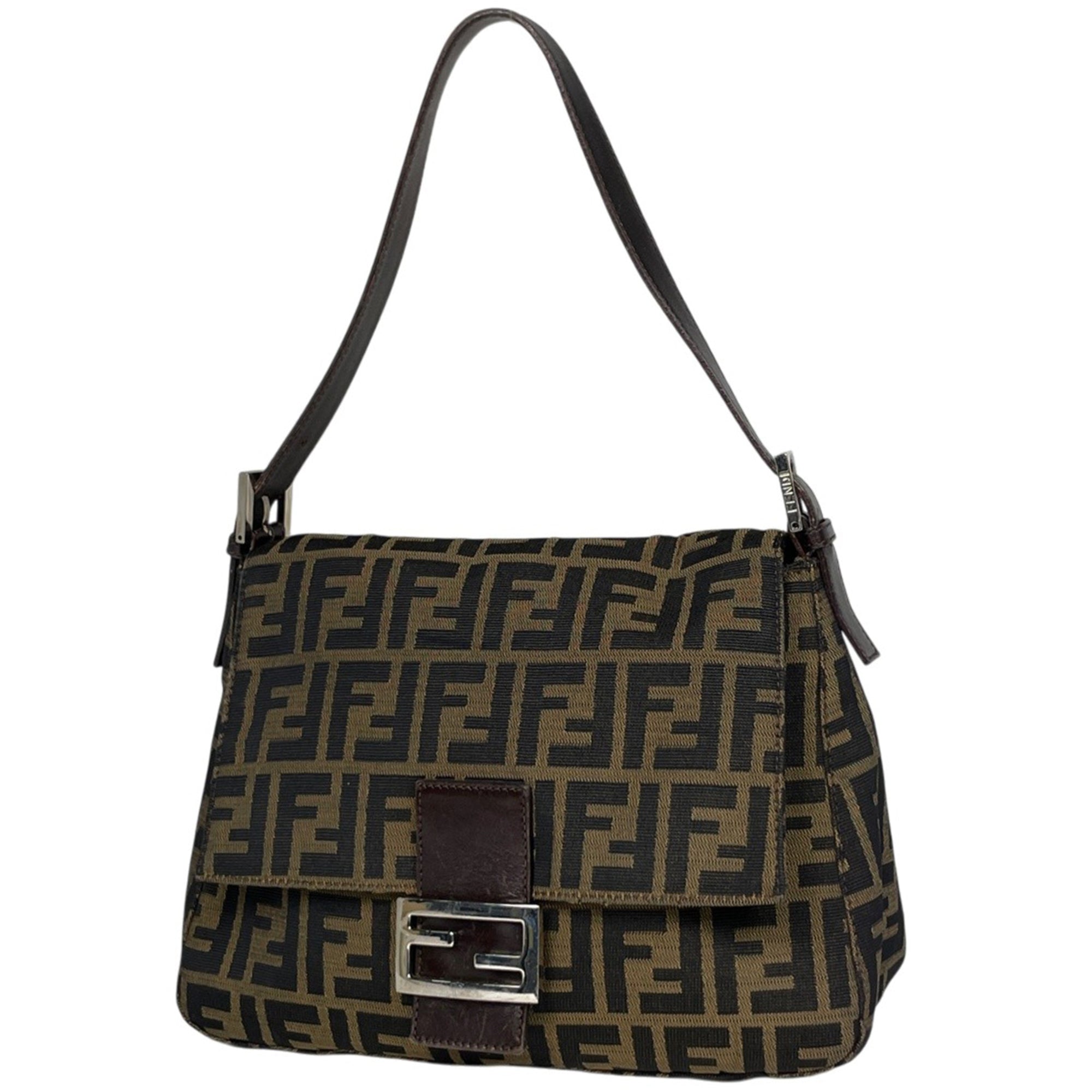 Fendi Brown Canvas Leather Handbag Shoulder Bag (Pre-Owned)