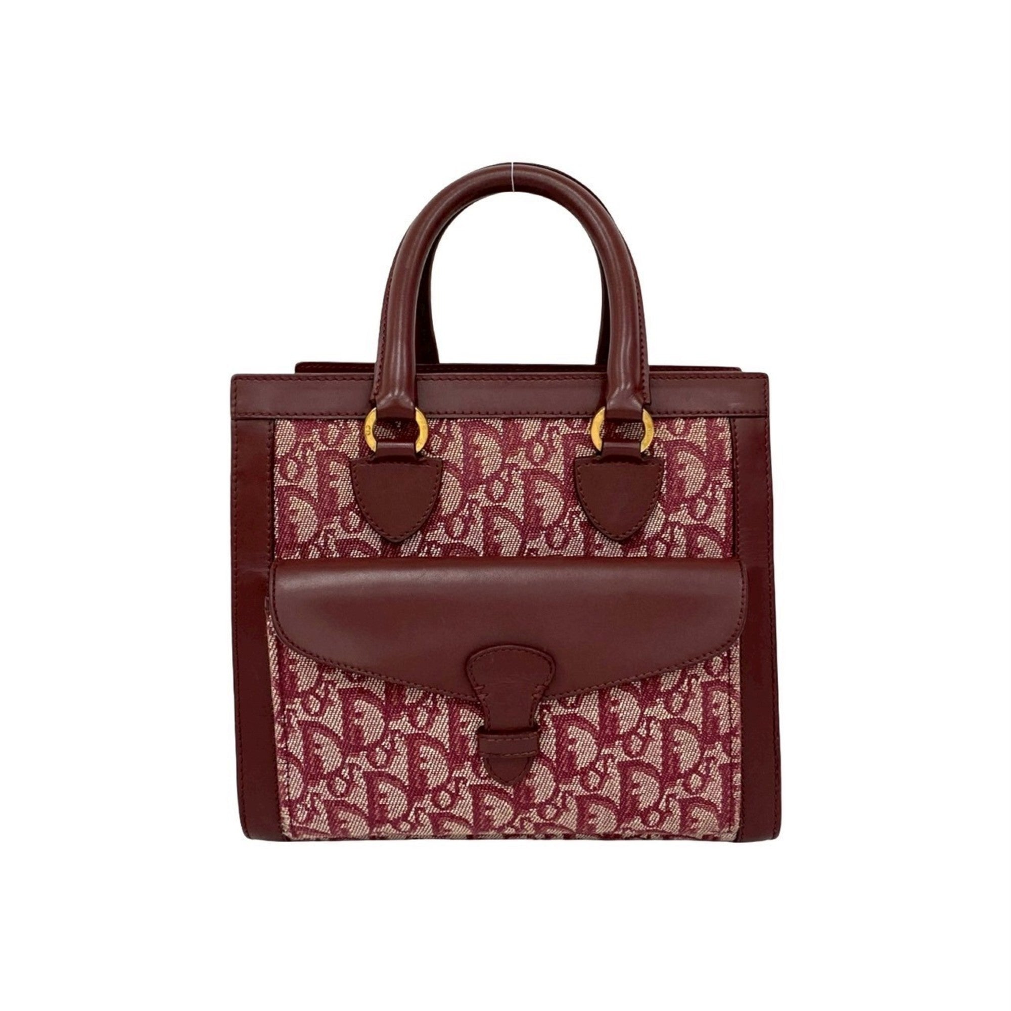 Christian Dior Red Color Wine Canvas Leather Handbag Tote Bag (Pre-Owned)