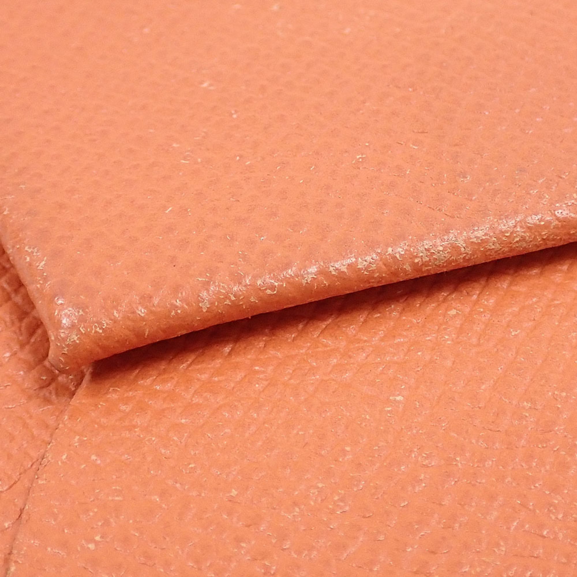 Hermes Bastia Orange Leather Coin Purse/Coin Case (Pre-Owned)