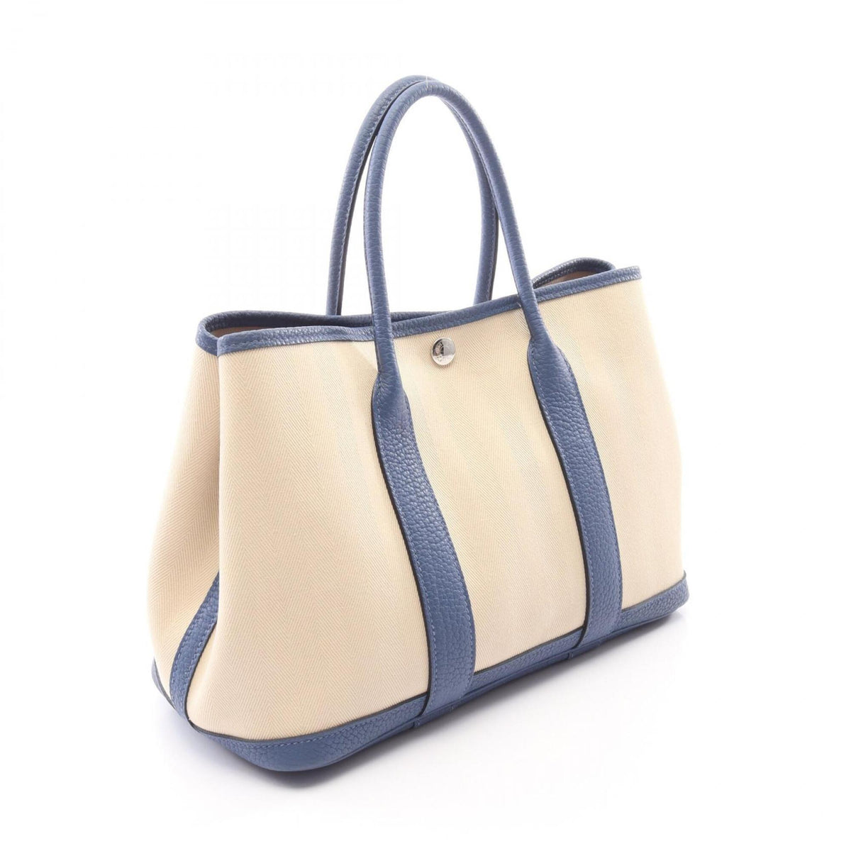 Hermes Blue Ivory Toile Chevron Handbag Tote Bag (Pre-Owned)