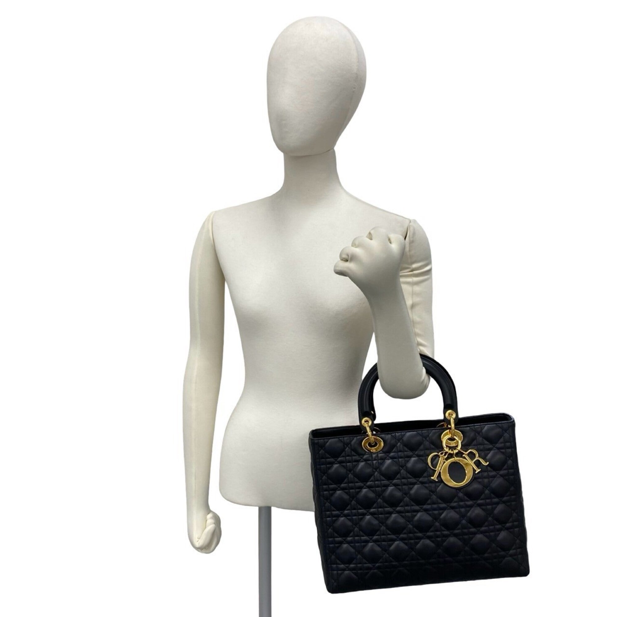 Christian Dior Black Leather Handbag Tote Bag (Pre-Owned)