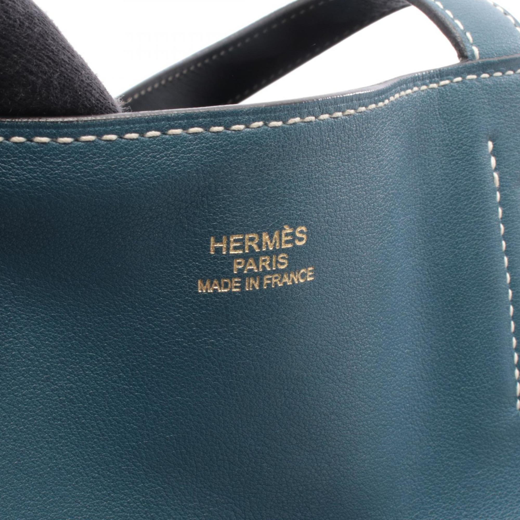 Hermes Blue Navy Leather Handbag Tote Bag (Pre-Owned)