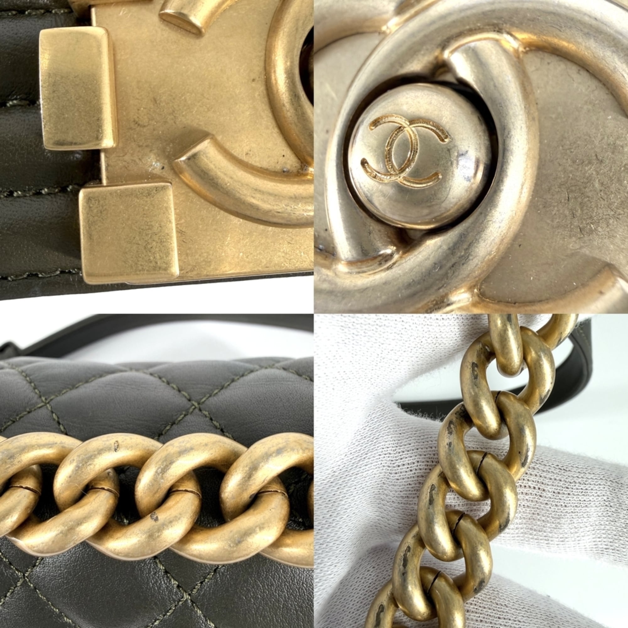 Chanel Khaki White Leather Shoulder Bag (Pre-Owned)