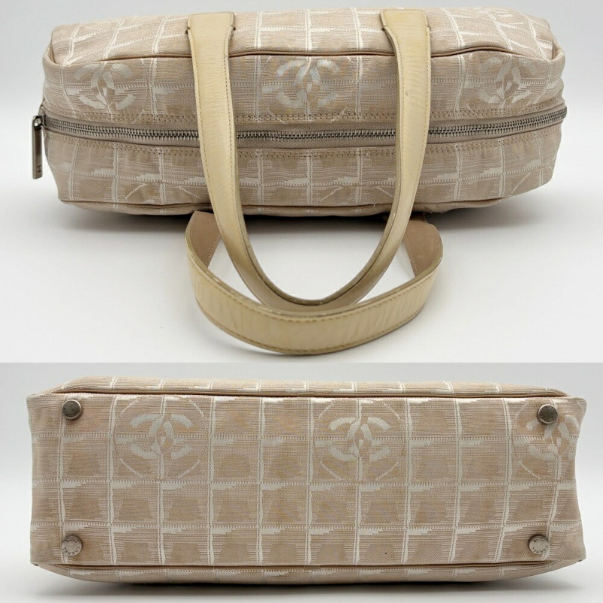 Chanel New Travel Line Beige Nylon Jacquard Leather Boston Bag (Pre-Owned)