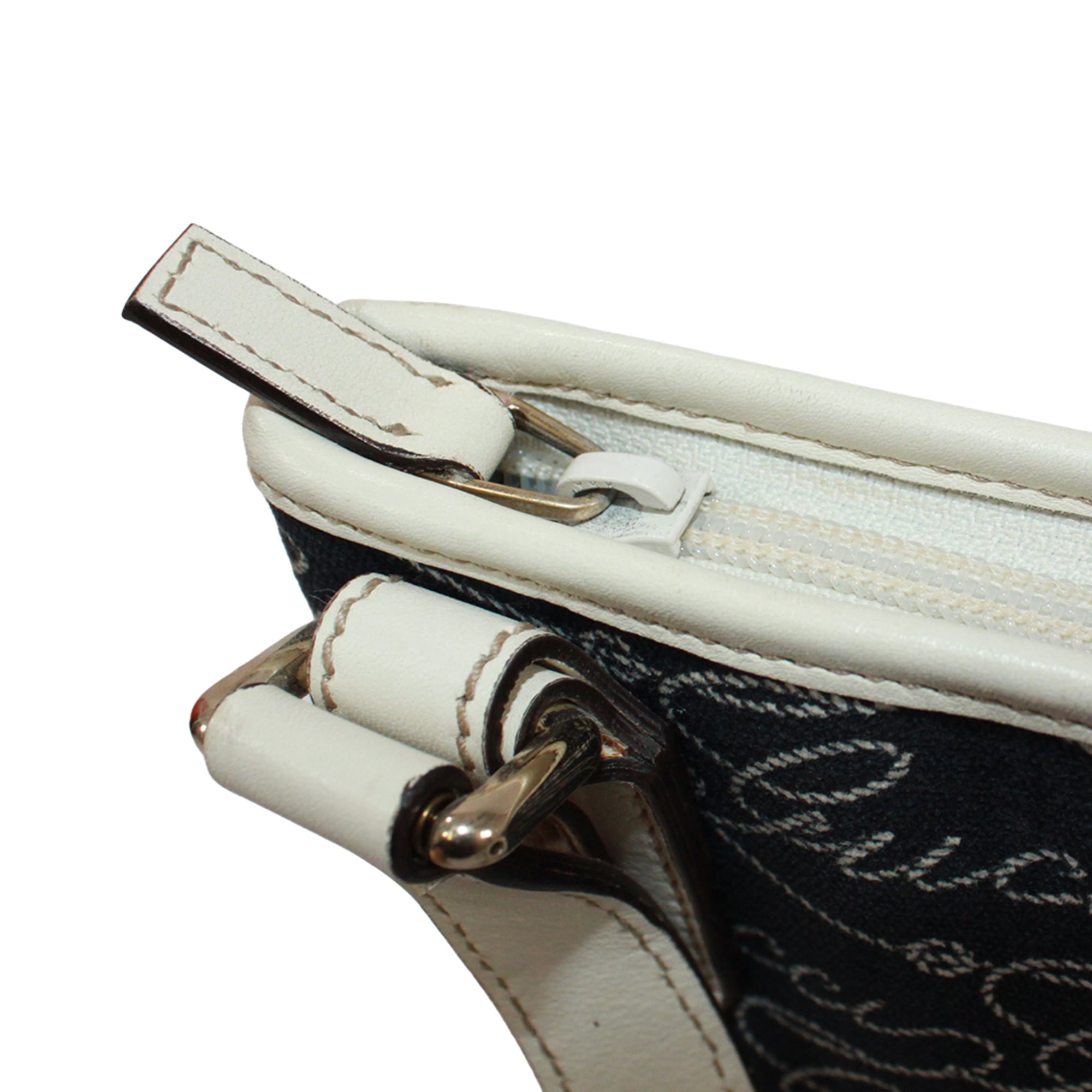 Gucci Navy White Canvas Leather Shoulder Bag (Pre-Owned)
