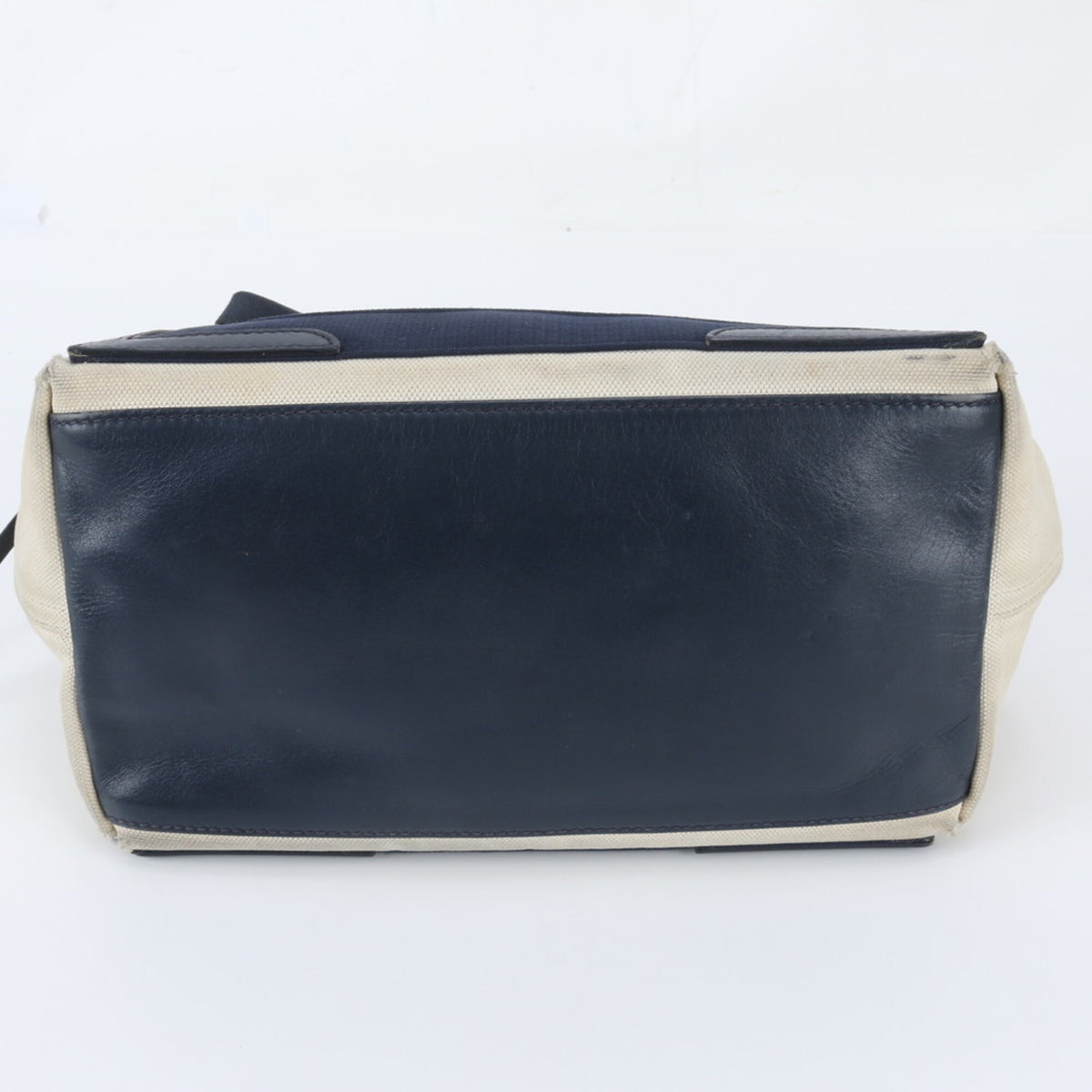 Balenciaga Beige Navy Leather Canvas Handbag Pouch Shoulder Bag Tote Bag (Pre-Owned)