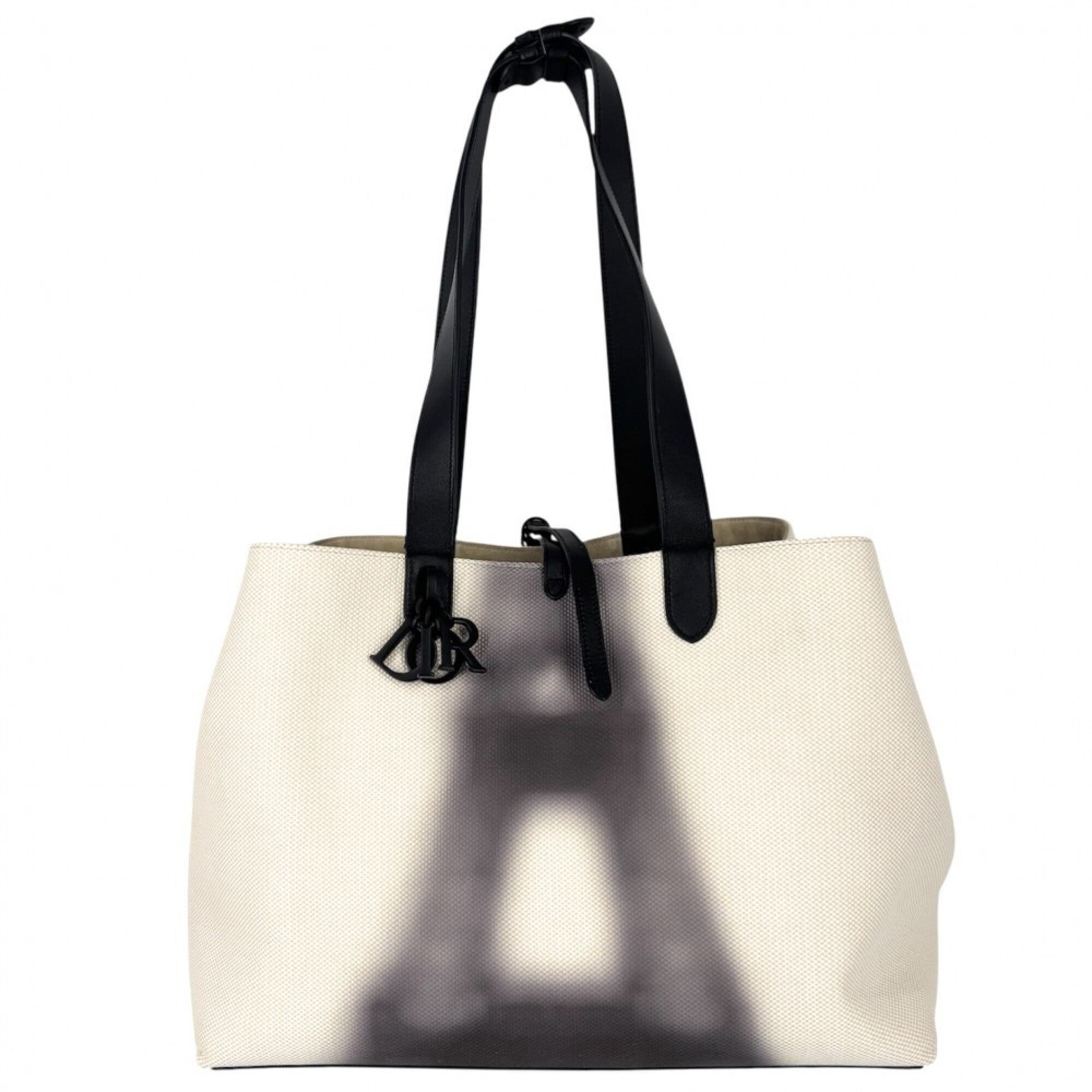 Christian Dior Black Ivory Canvas Leather Handbag Tote Bag (Pre-Owned)