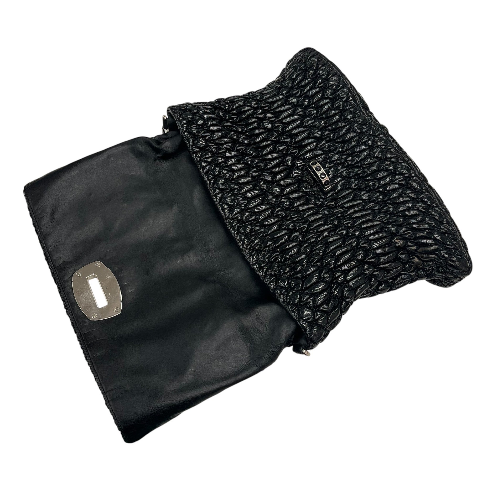Miu Miu Matelasse Black Patent Leather Clutch Bag Shoulder Bag (Pre-Owned)