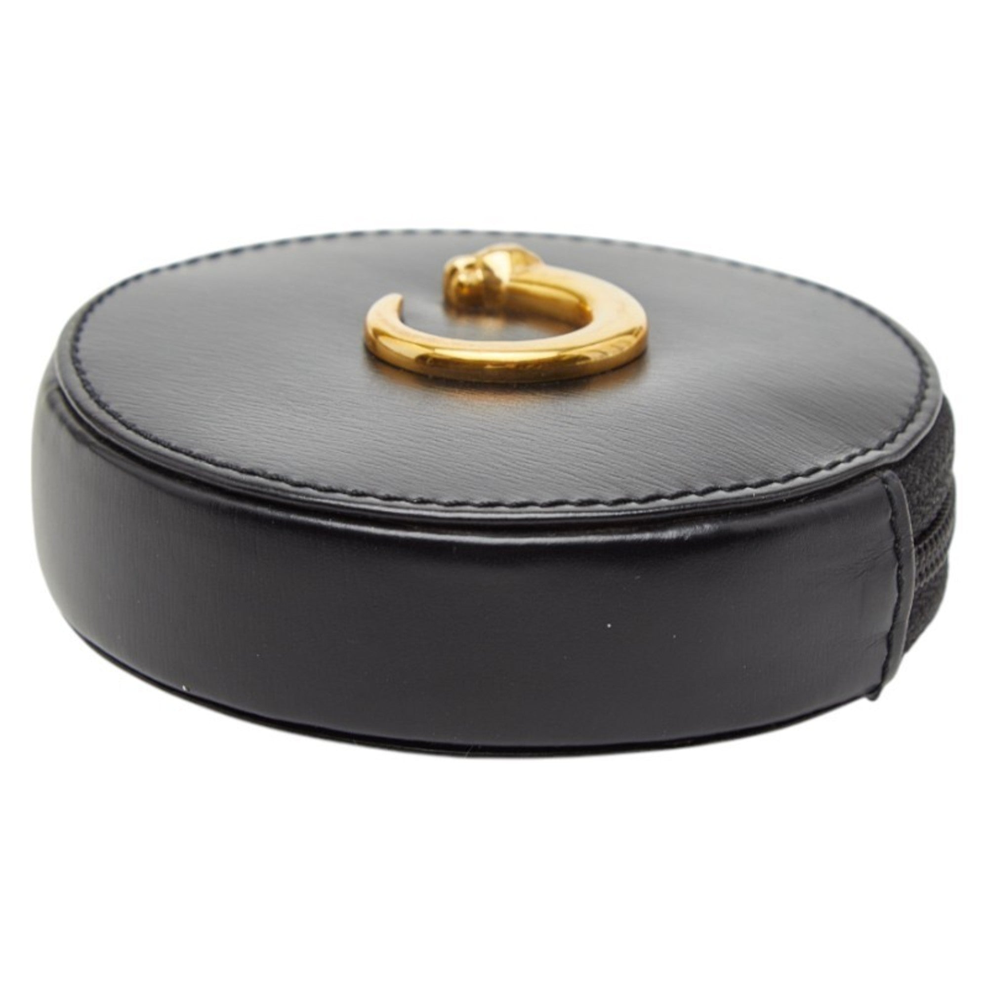 Cartier Gold Black Leather Coin Purse/Coin Case (Pre-Owned)