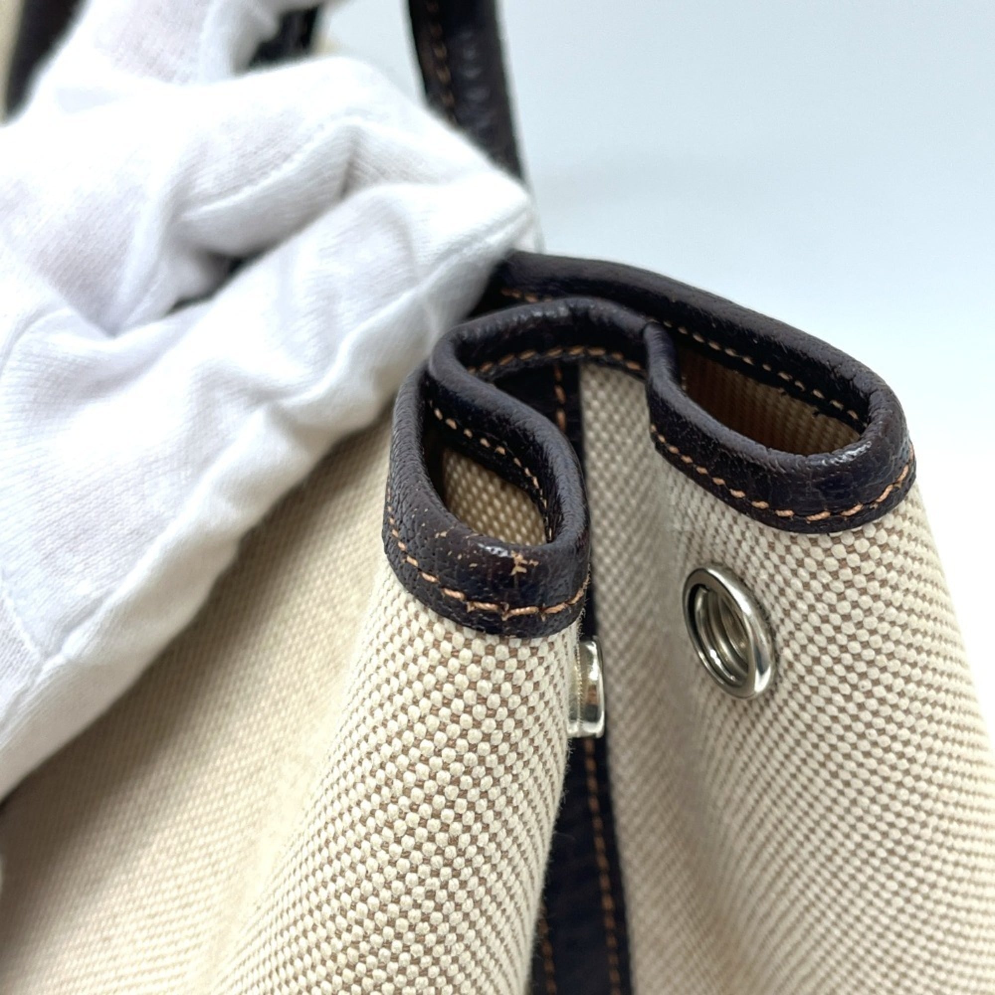 Hermes Beige Brown Toile H Leather Handbag Tote Bag (Pre-Owned)