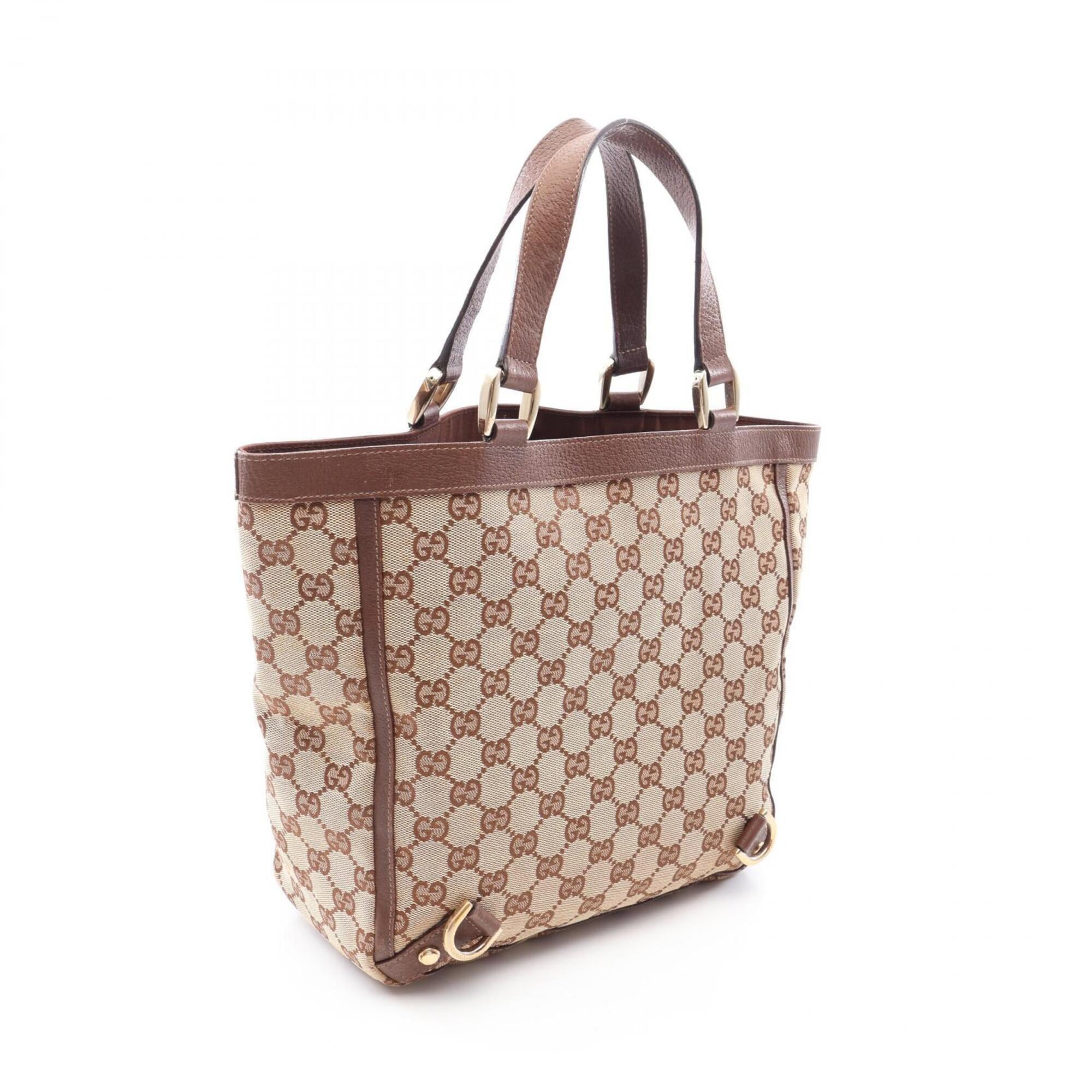 Gucci Abbey Beige Brown Gg Canvas Leather Handbag Tote Bag (Pre-Owned)