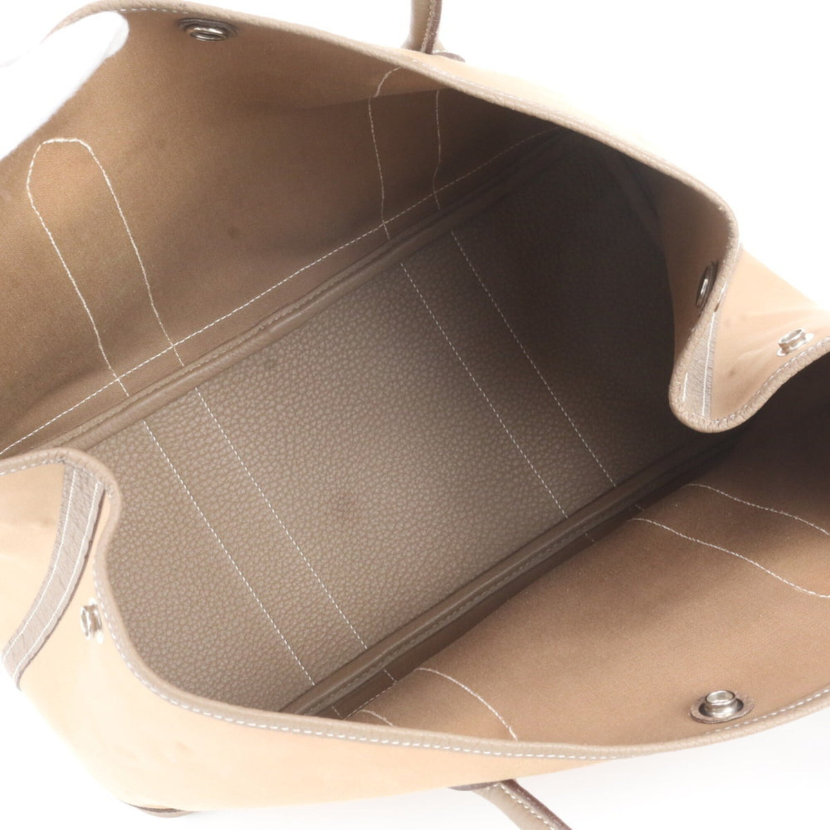 Hermes Beige Leather Canvas Shoulder Bag Tote Bag (Pre-Owned)