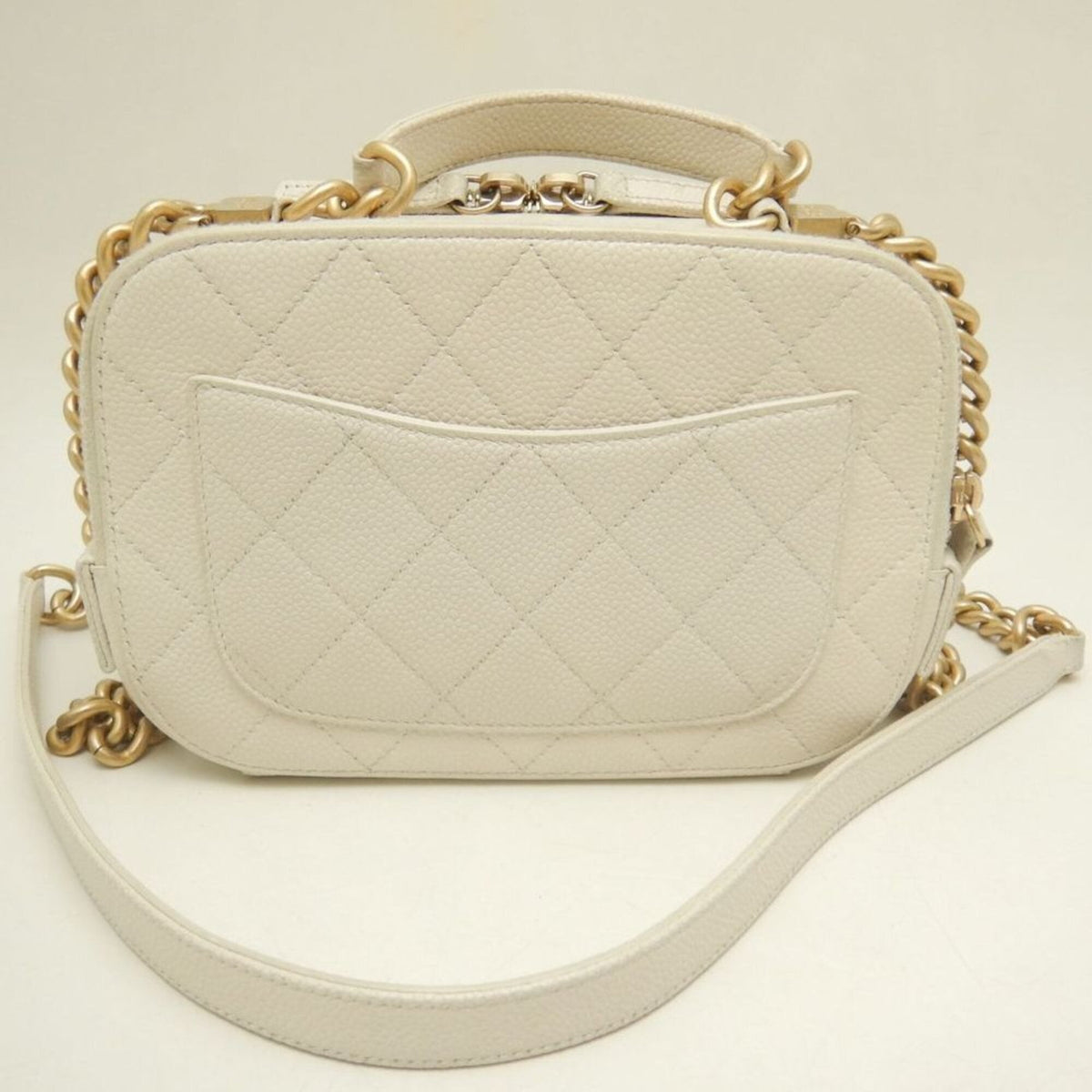Chanel White Grained Calfskin Shoulder Bag Vanity Bag (Pre-Owned)