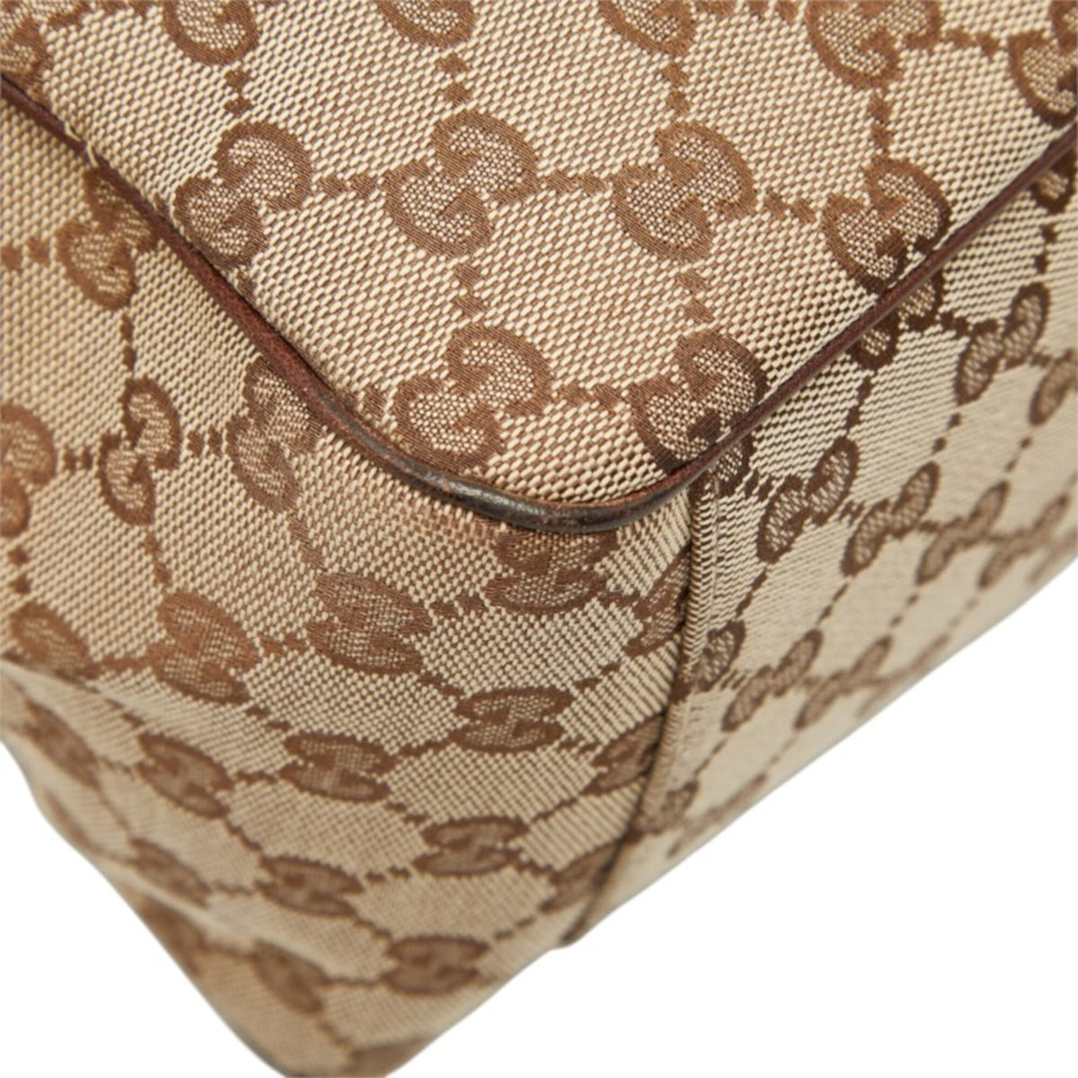 Gucci Gg Canvas Beige Brown Gg Canvas Leather Handbag Tote Bag (Pre-Owned)