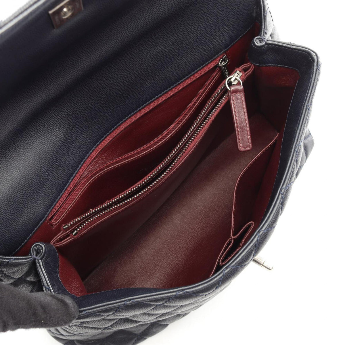 Chanel Bordeaux Navy Grained Calfskin Handbag (Pre-Owned)