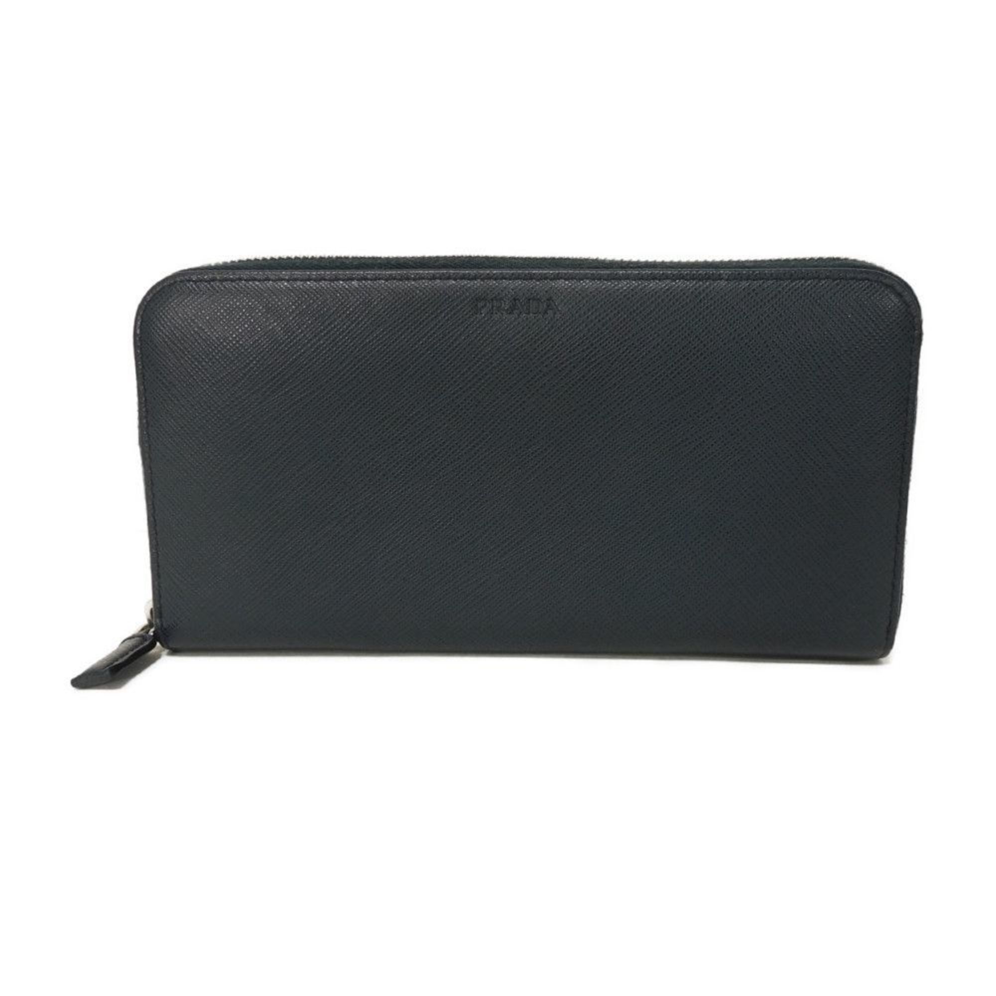 Prada Saffiano Navy Leather Long Wallet (Bi-Fold) (Pre-Owned)