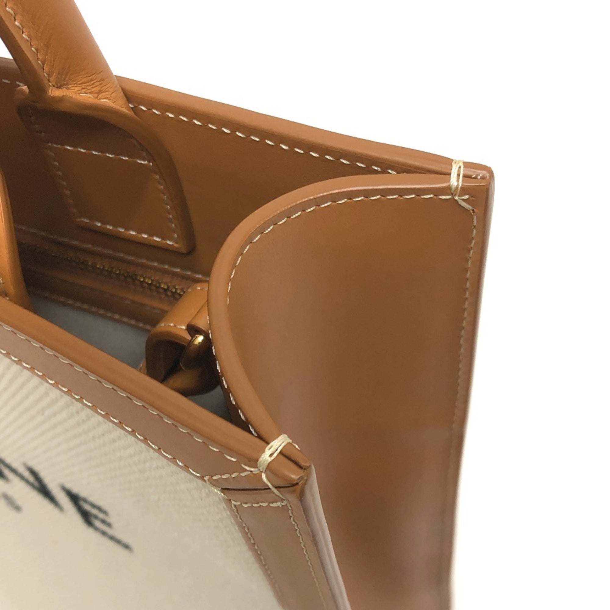 Celine Cabas Beige Brown Leather Canvas Handbag Shoulder Bag Tote Bag (Pre-Owned)