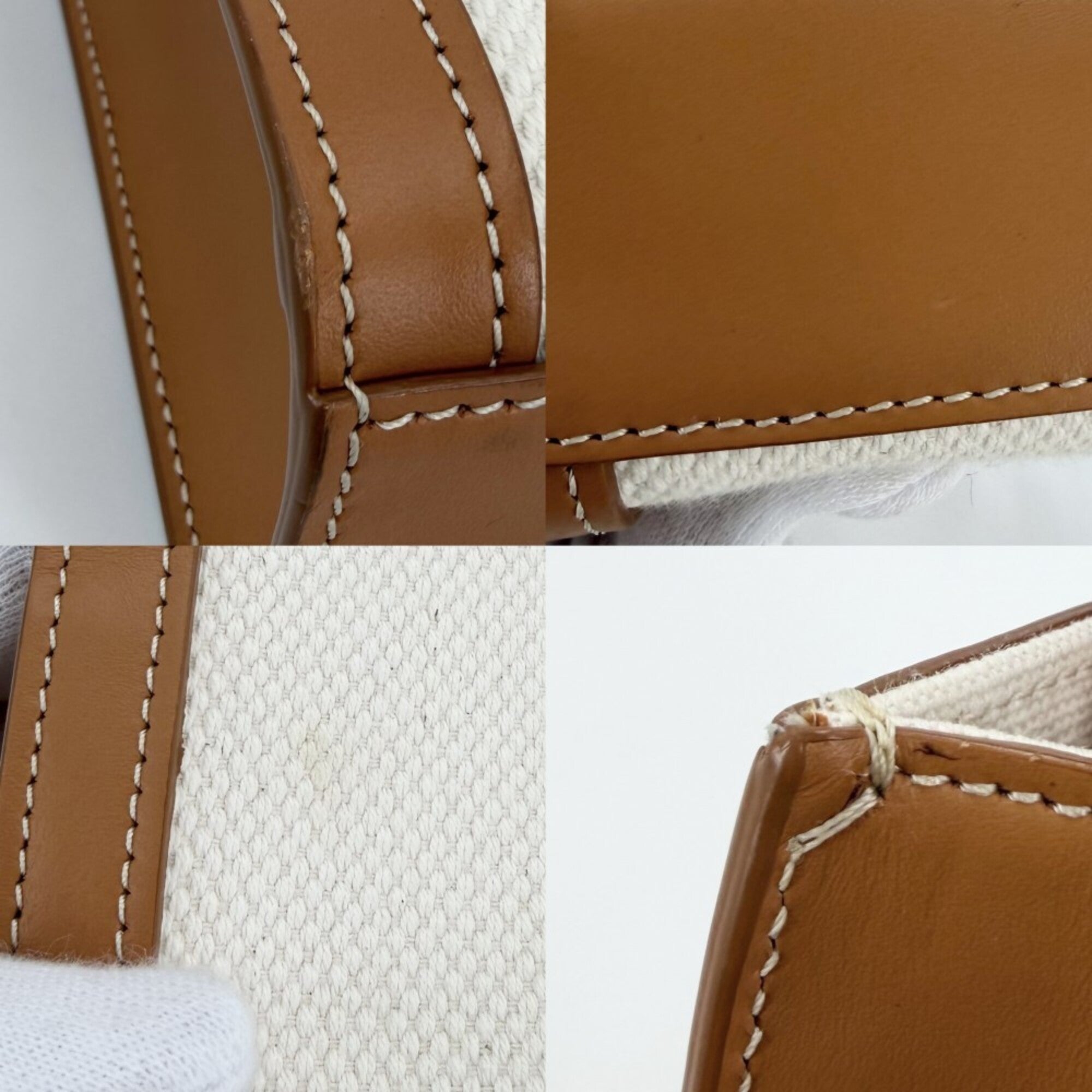 Celine Brown Ivory Canvas Leather Handbag Shoulder Bag (Pre-Owned)