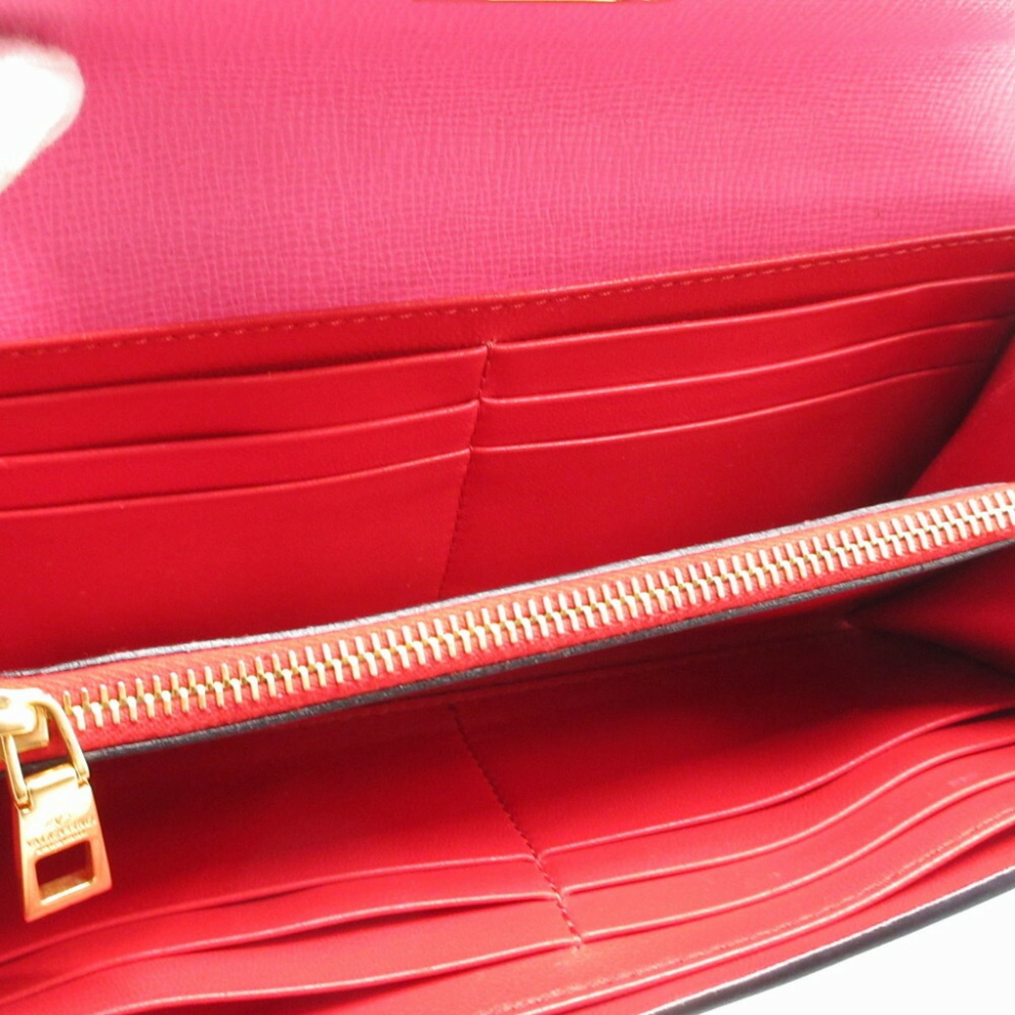Valentino Pink Red Color Leather Long Wallet (Bi-Fold) (Pre-Owned)