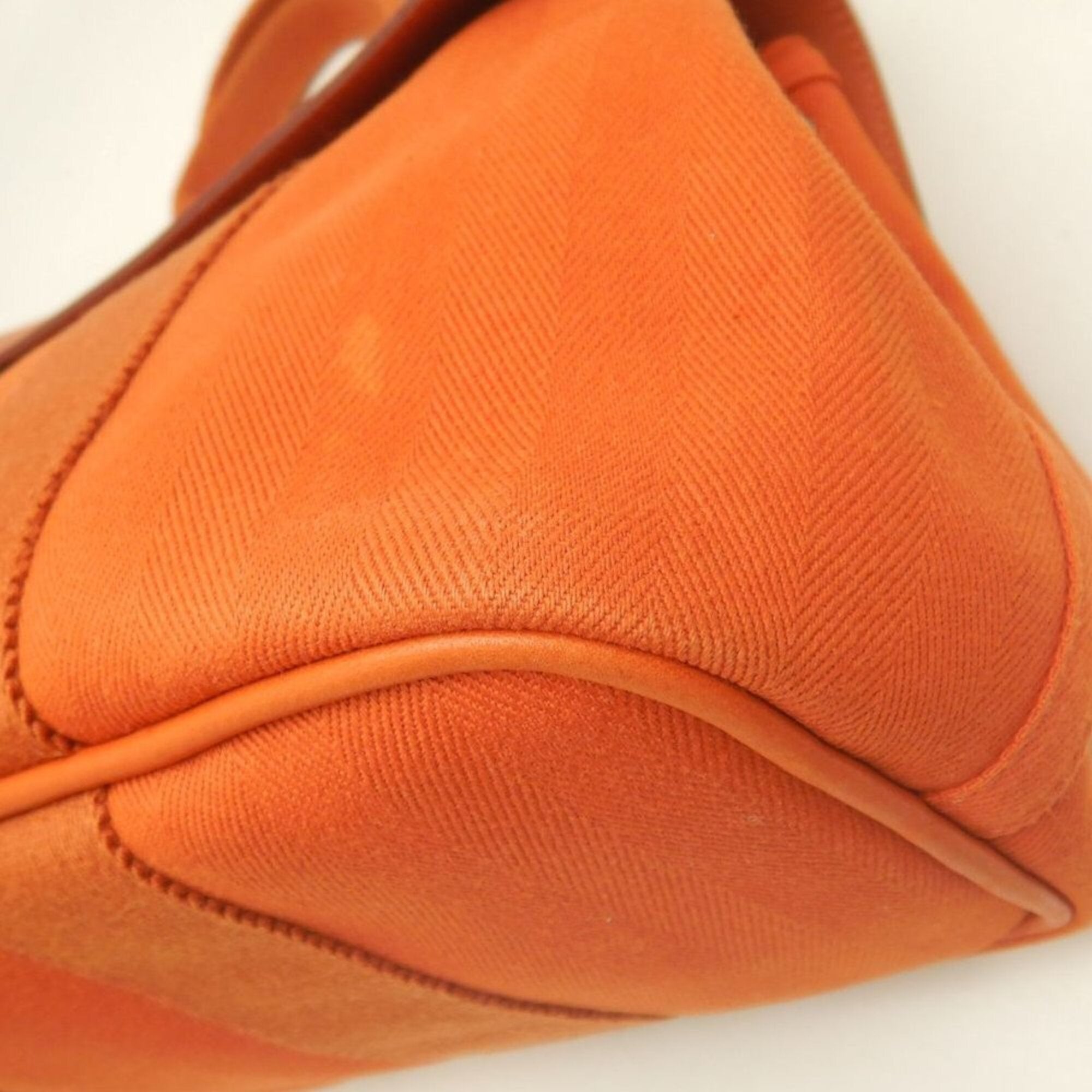 Hermes Orange Toile Chevron Leather Handbag (Pre-Owned)