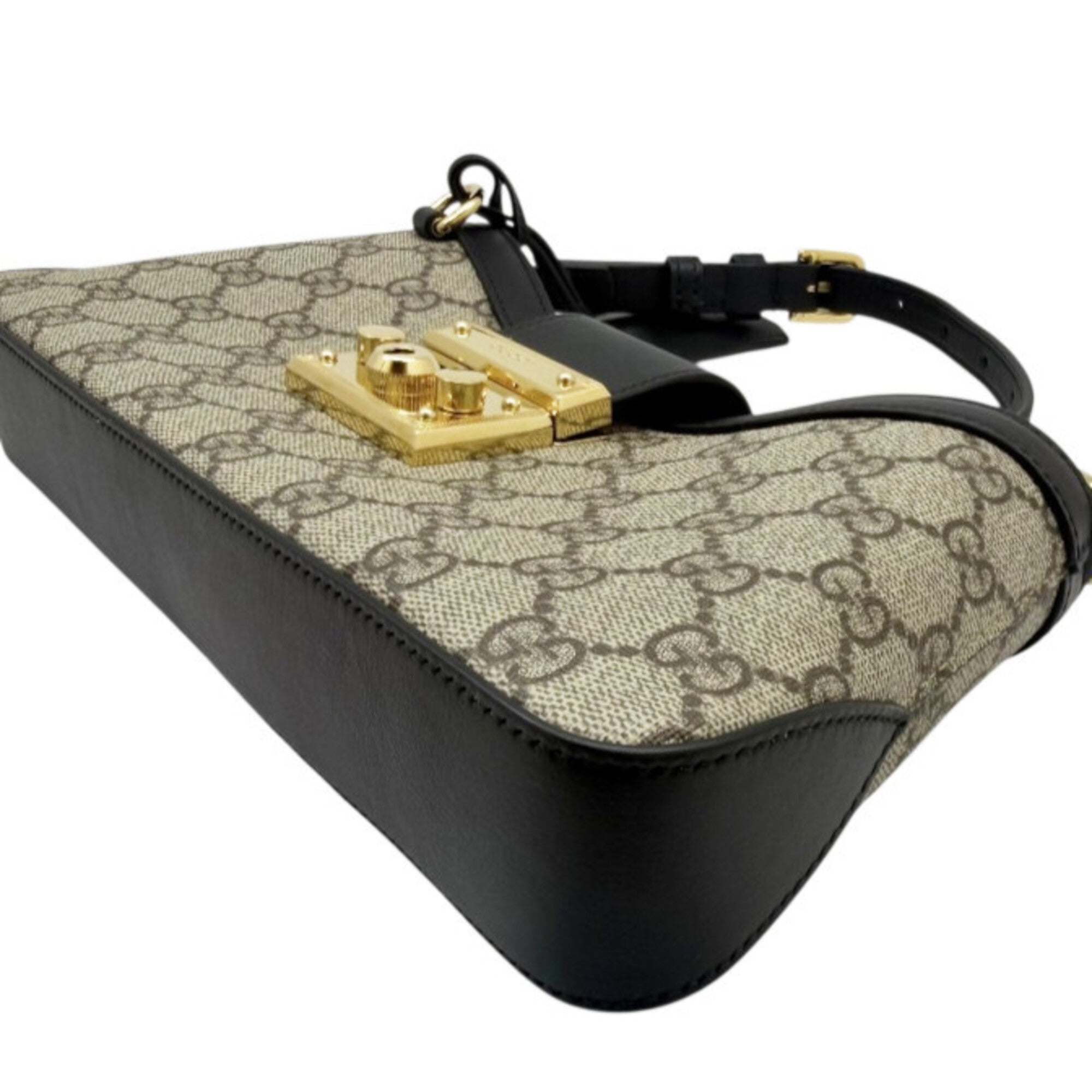 Gucci Padlock Beige Black Gg Supreme Shoulder Bag (Pre-Owned)