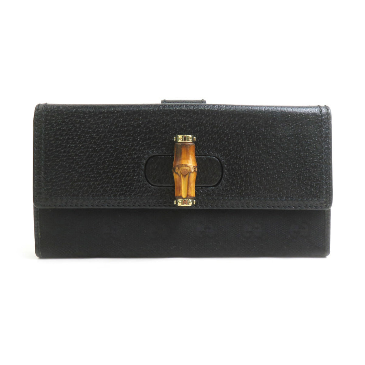 Gucci Black Gg Canvas Leather Long Wallet (Bi-Fold) (Pre-Owned)