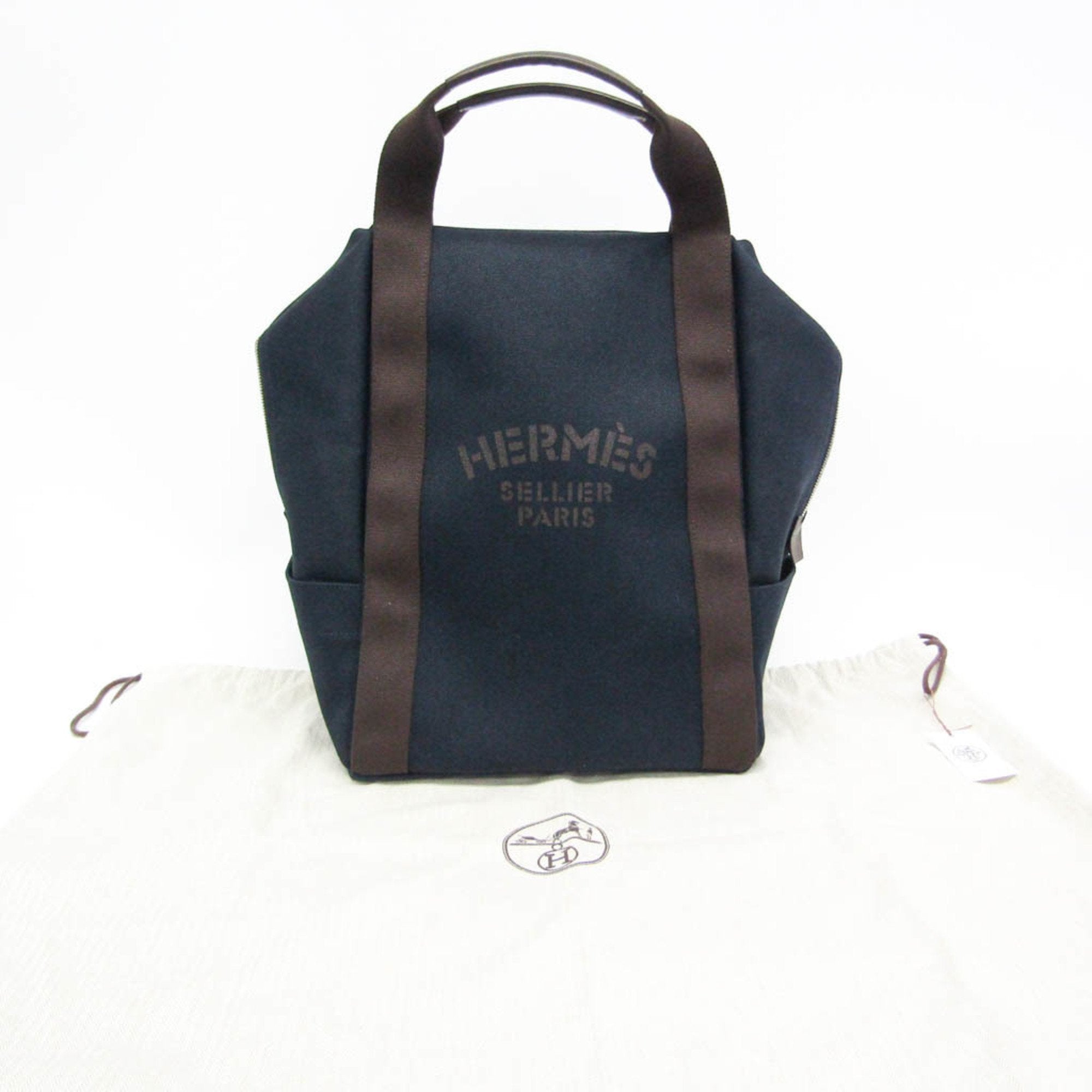 Hermes Navy Toile Chevron Leather Backpack (Pre-Owned)