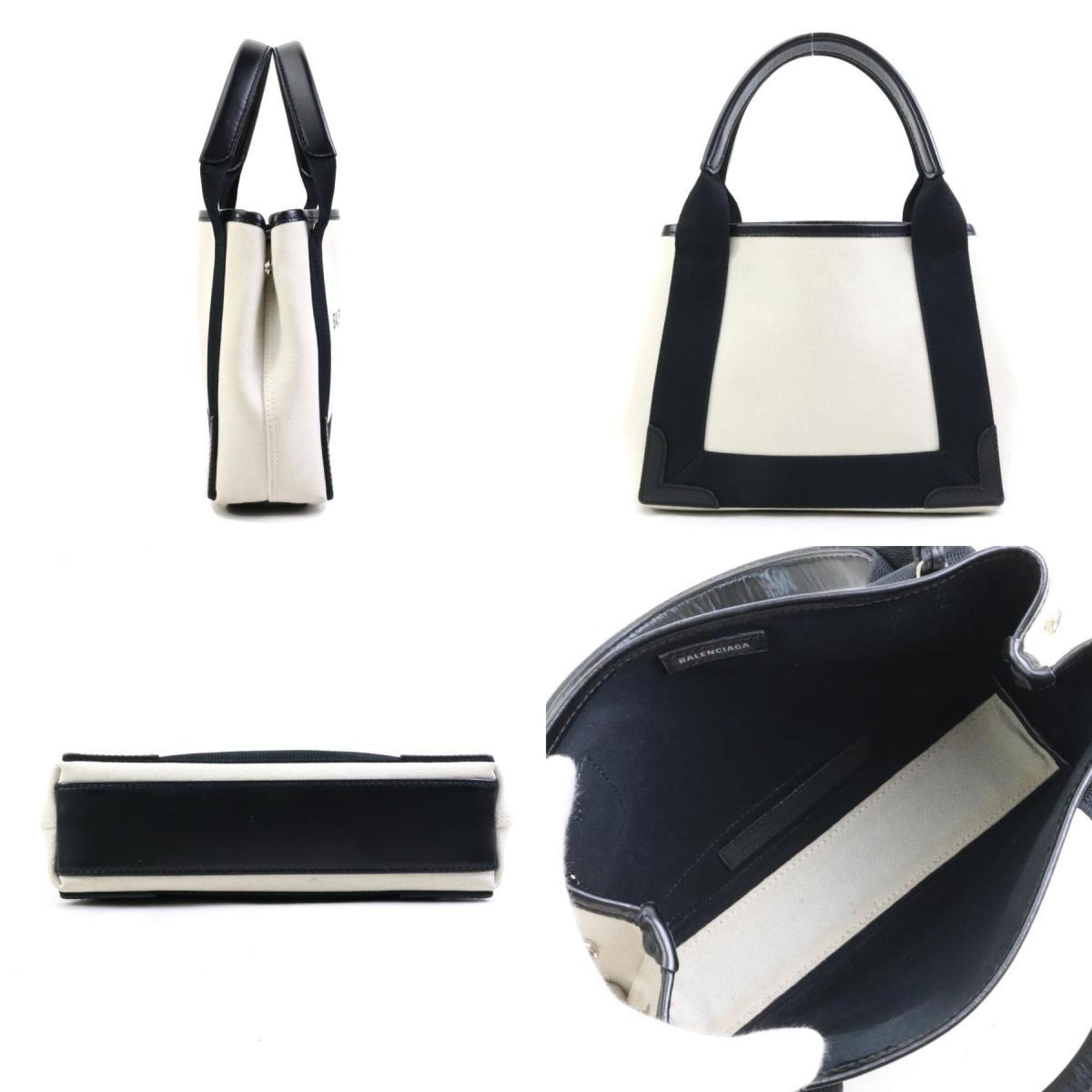 Balenciaga Black Ivory Canvas Leather Handbag Shoulder Bag (Pre-Owned)