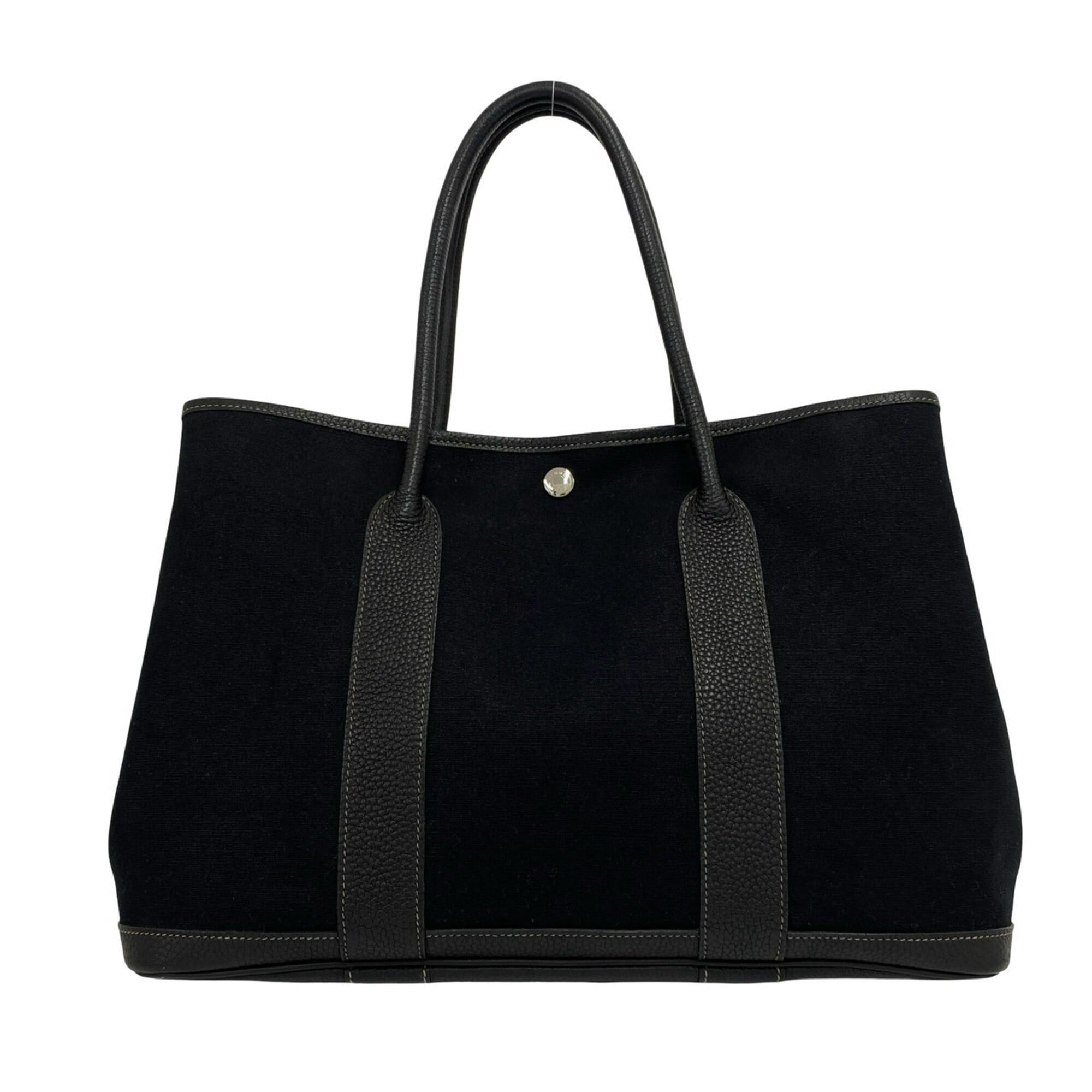 Hermes Black Toile Officier Buffalo Leather Handbag Tote Bag (Pre-Owned)