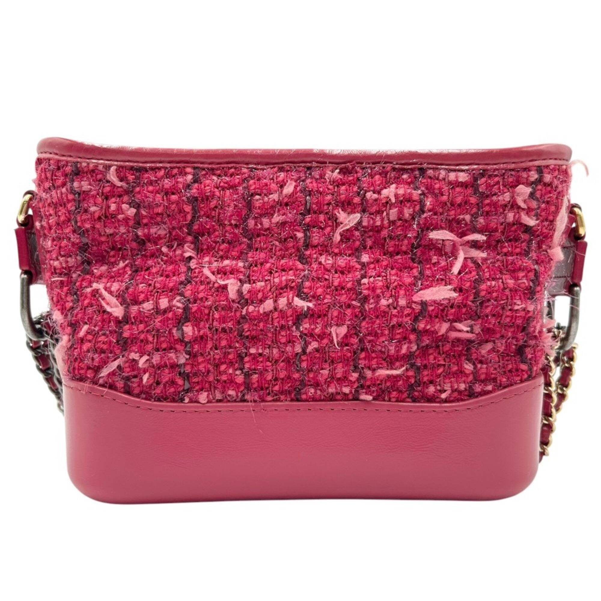 Chanel Pink Red Color Tweed Leather Shoulder Bag (Pre-Owned)