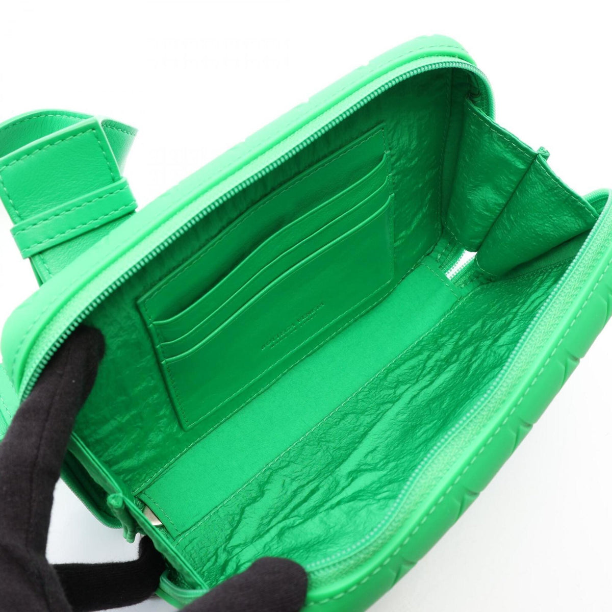 Bottega Veneta Green Rubber Leather Handbag Shoulder Bag (Pre-Owned)