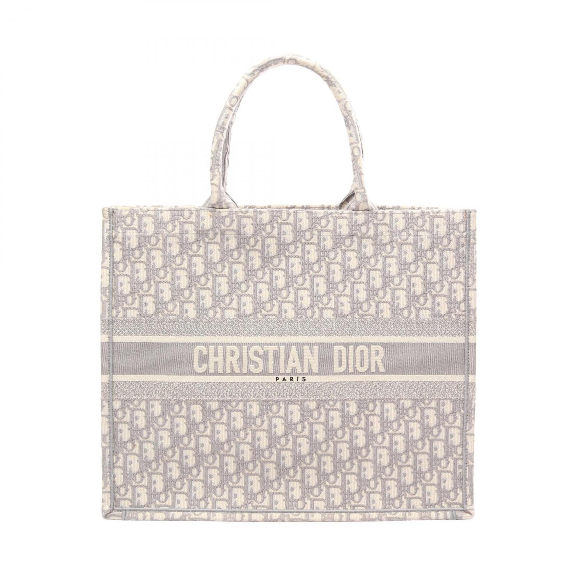Christian Dior Gray White Canvas Handbag Tote Bag (Pre-Owned)