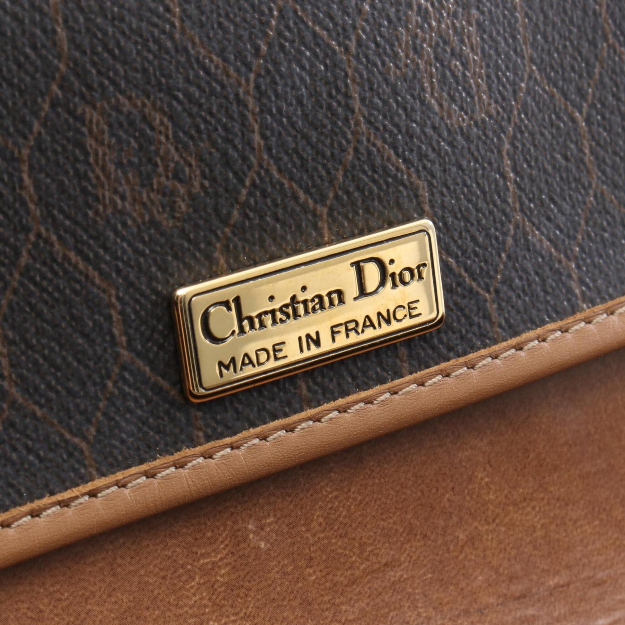 Christian Dior Black Brown Coated Canvas Leather Handbag Shoulder Bag (Pre-Owned)