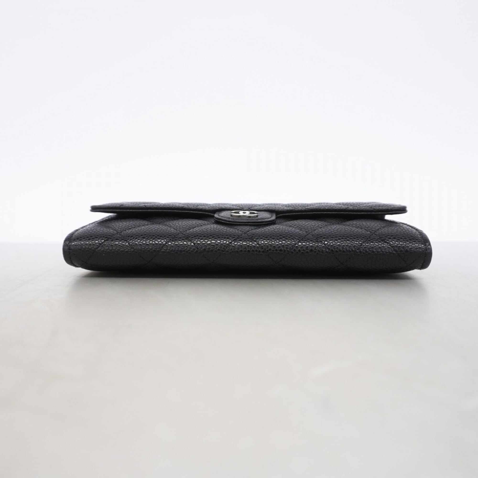 Chanel Black Grained Calfskin Long Wallet (Bi-Fold) (Pre-Owned)