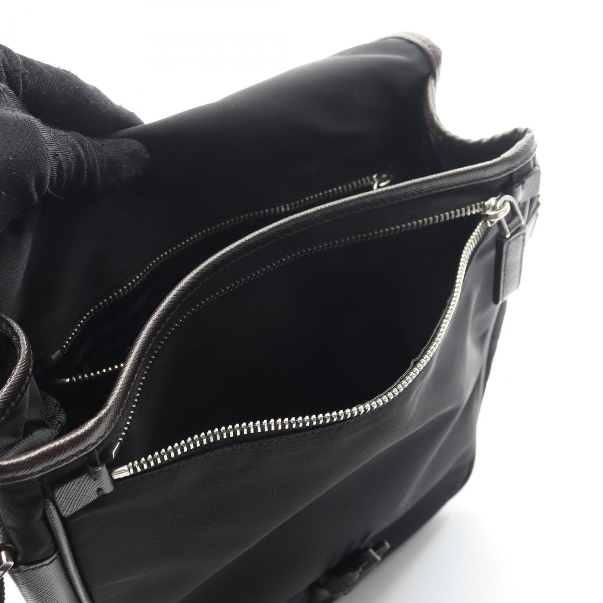 Prada Black Brown Nylon Leather Shoulder Bag (Pre-Owned)