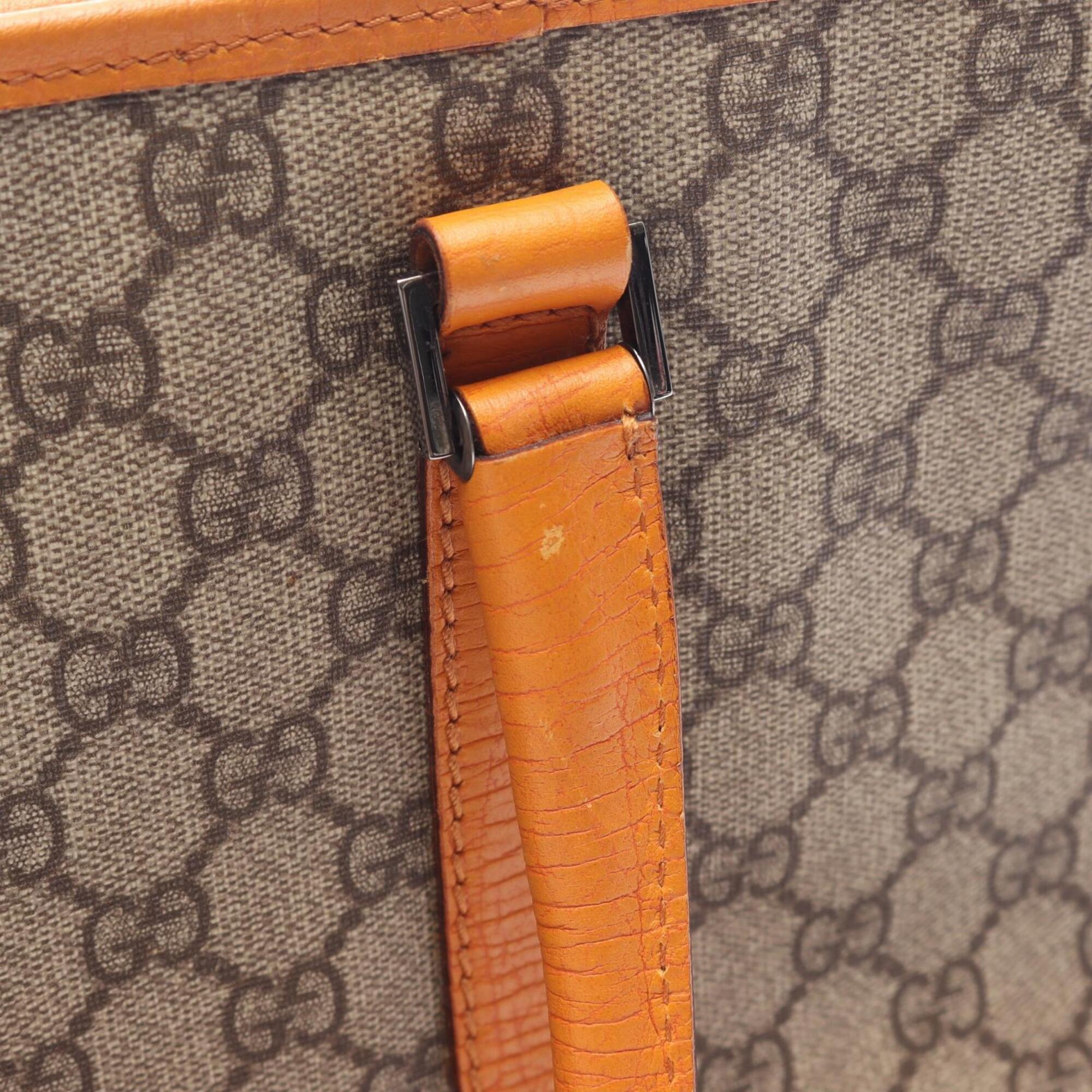 Gucci Beige Orange Pvc Coated Canvas Leather Tote Bag (Pre-Owned)