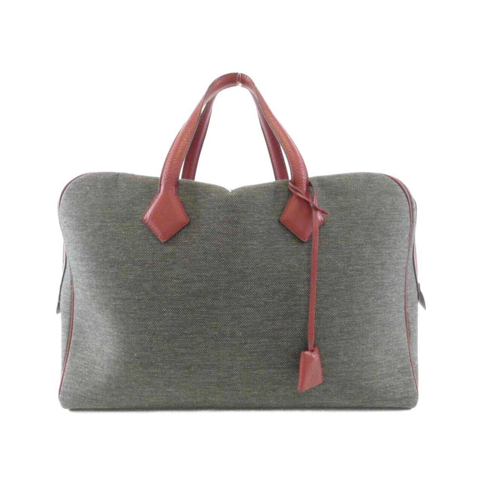 Hermes Rouge H Toile H Taurillon Clemence Leather Handbag (Pre-Owned)