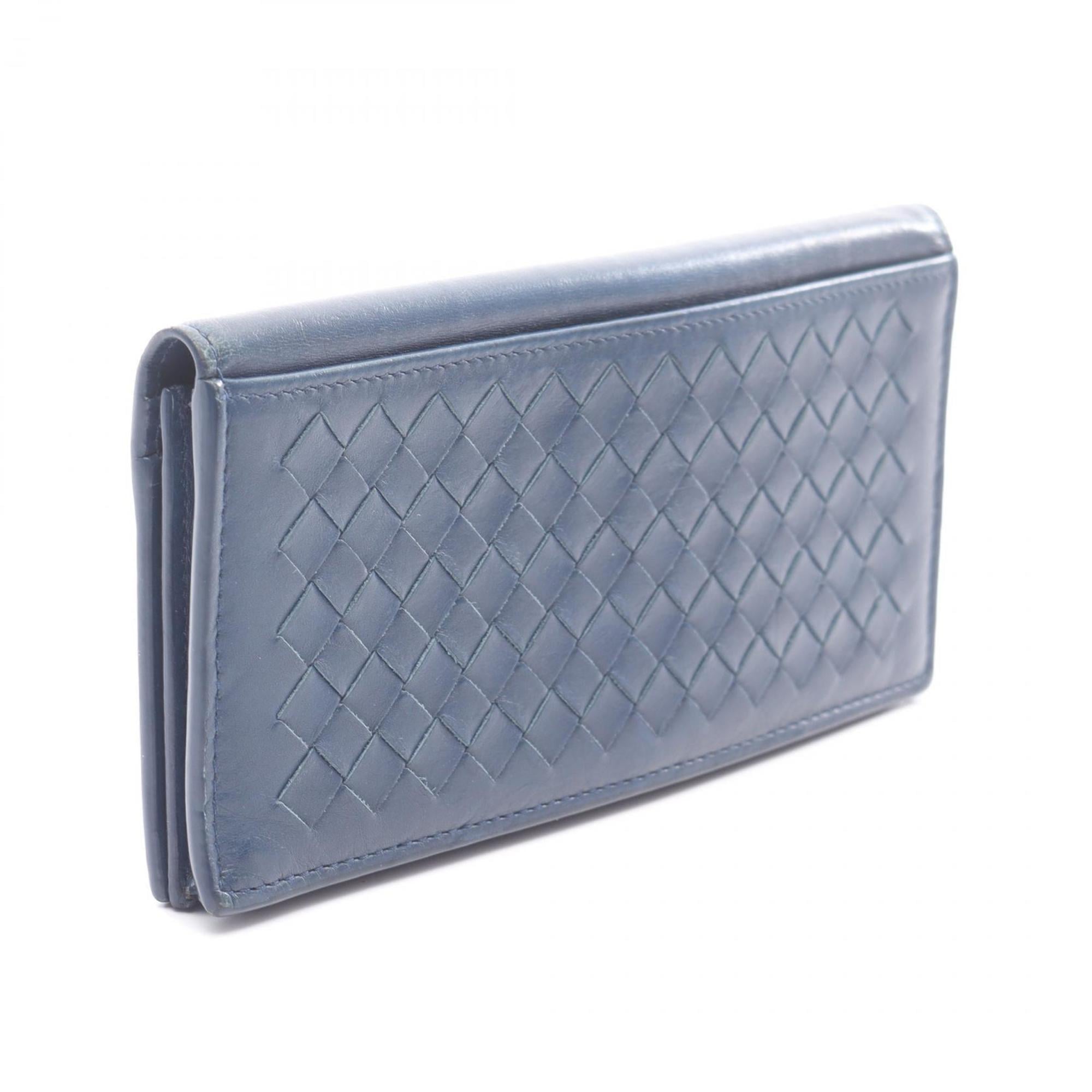 Bottega Veneta Blue Leather Long Wallet (Bi-Fold) (Pre-Owned)