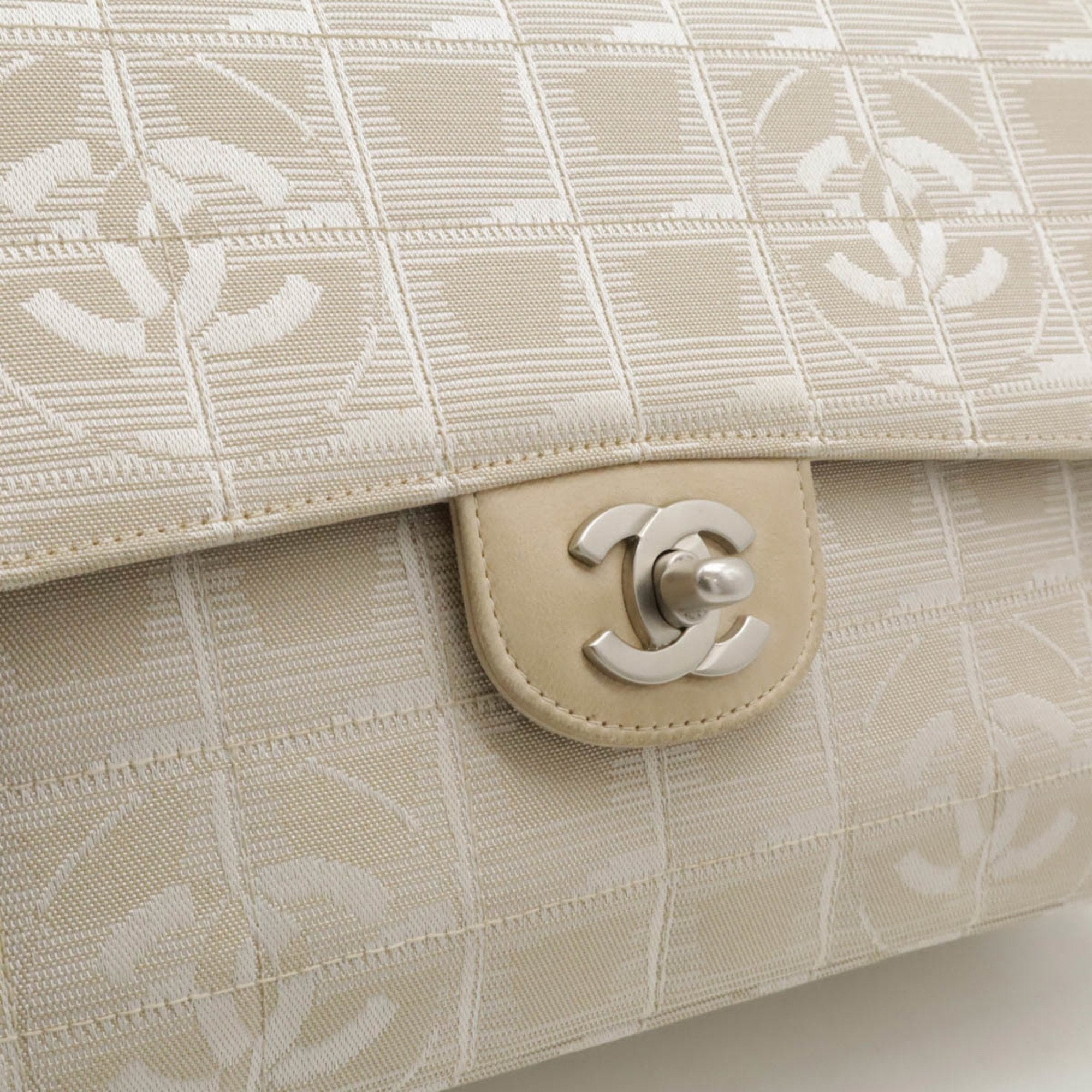 Chanel New Travel Line Beige Jacquard Leather Shoulder Bag (Pre-Owned)