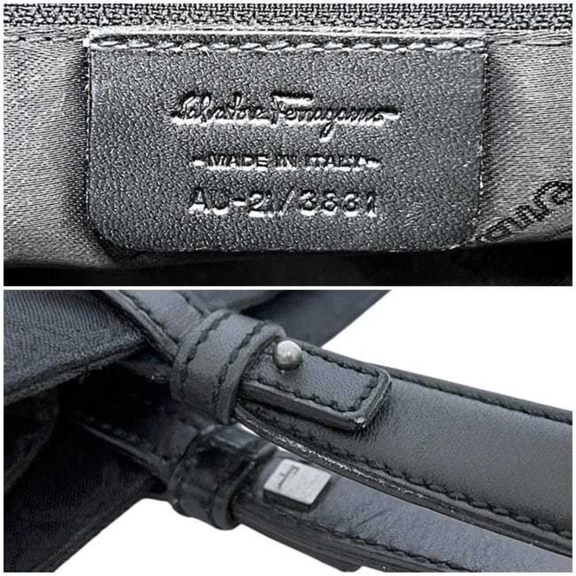 Salvatore Ferragamo Gancini Black Canvas Leather Tote Bag (Pre-Owned)